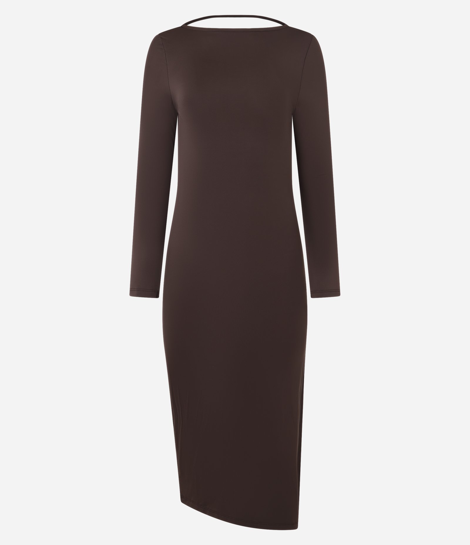 Vestido New Midi em Malha com Decote Degagê nas Costas Marrom 6