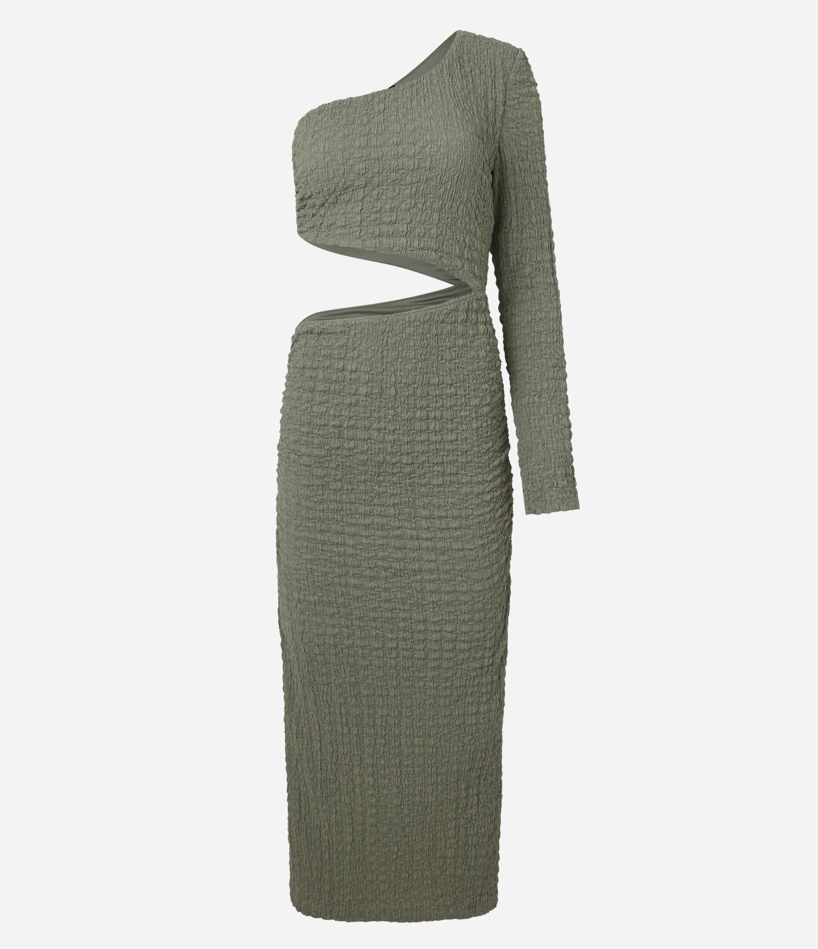 Vestido New Midi Texturizado com Um Ombro Só e Recorte Lateral Verde 5