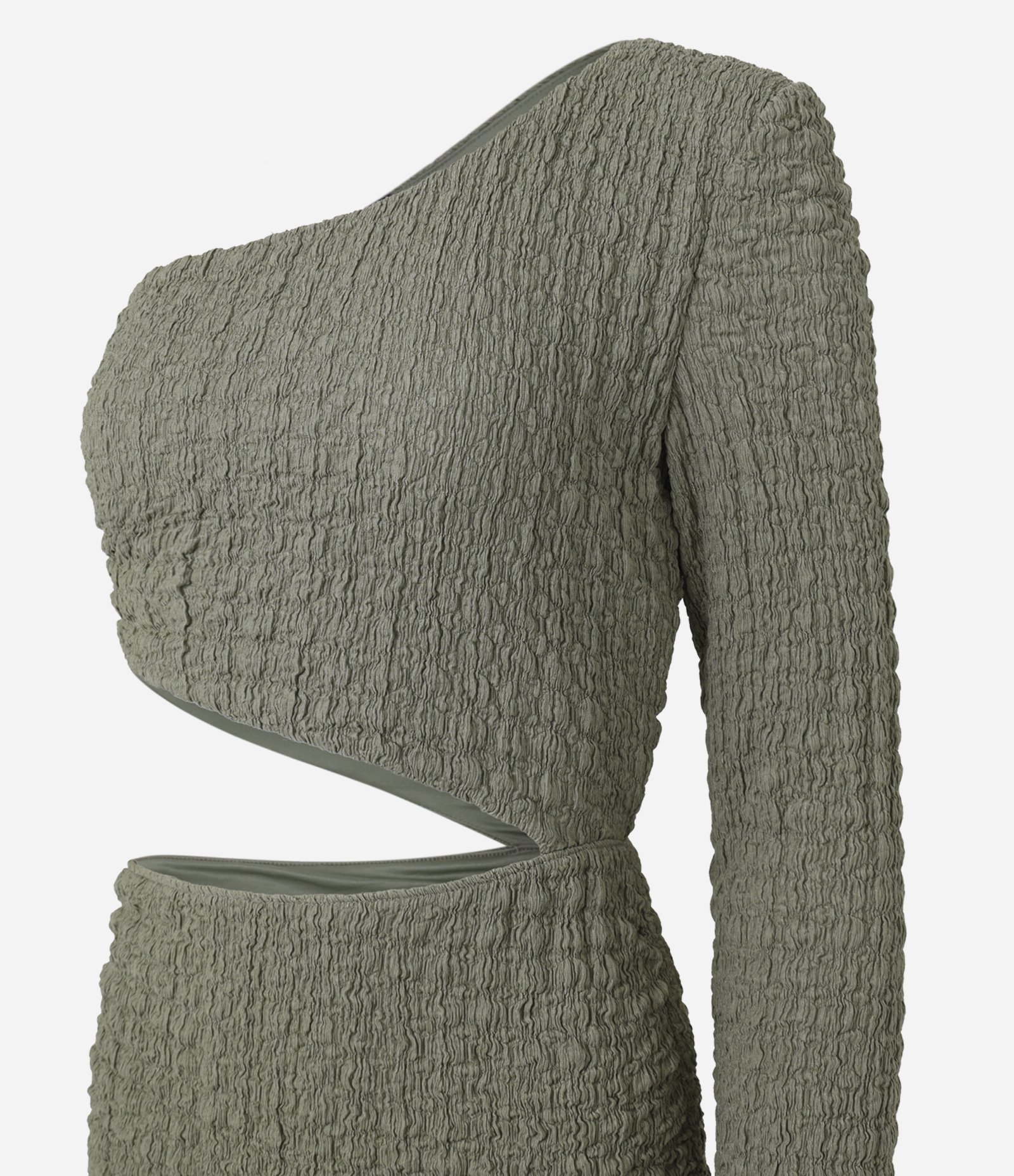 Vestido New Midi Texturizado com Um Ombro Só e Recorte Lateral Verde 6