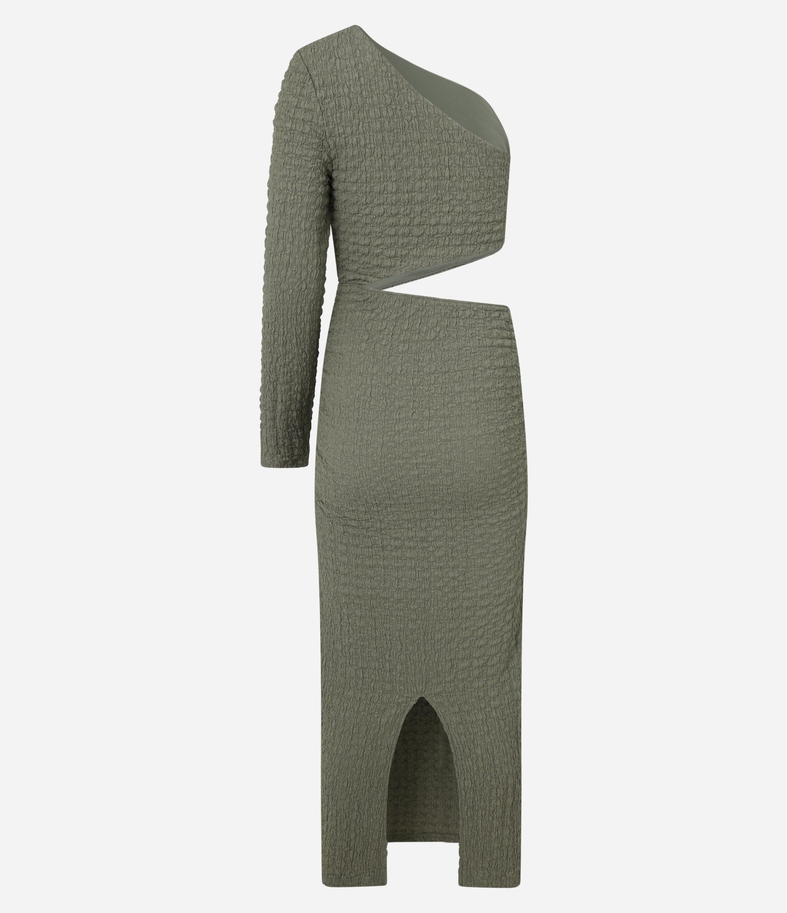 Vestido New Midi Texturizado com Um Ombro Só e Recorte Lateral Verde 7