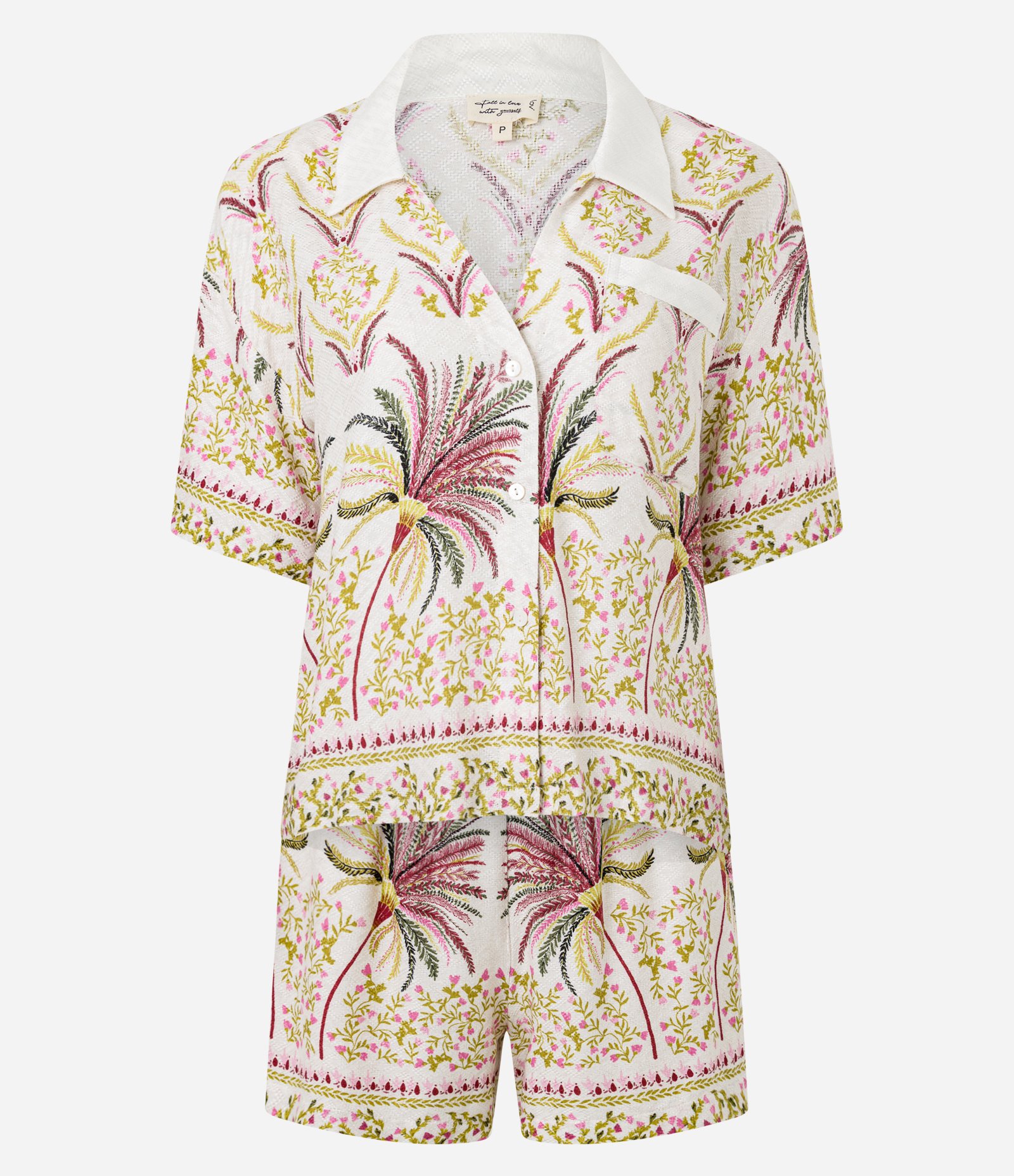 Pijama Short Doll Americano em Tricoline com Estampa Tropical Multicores 6