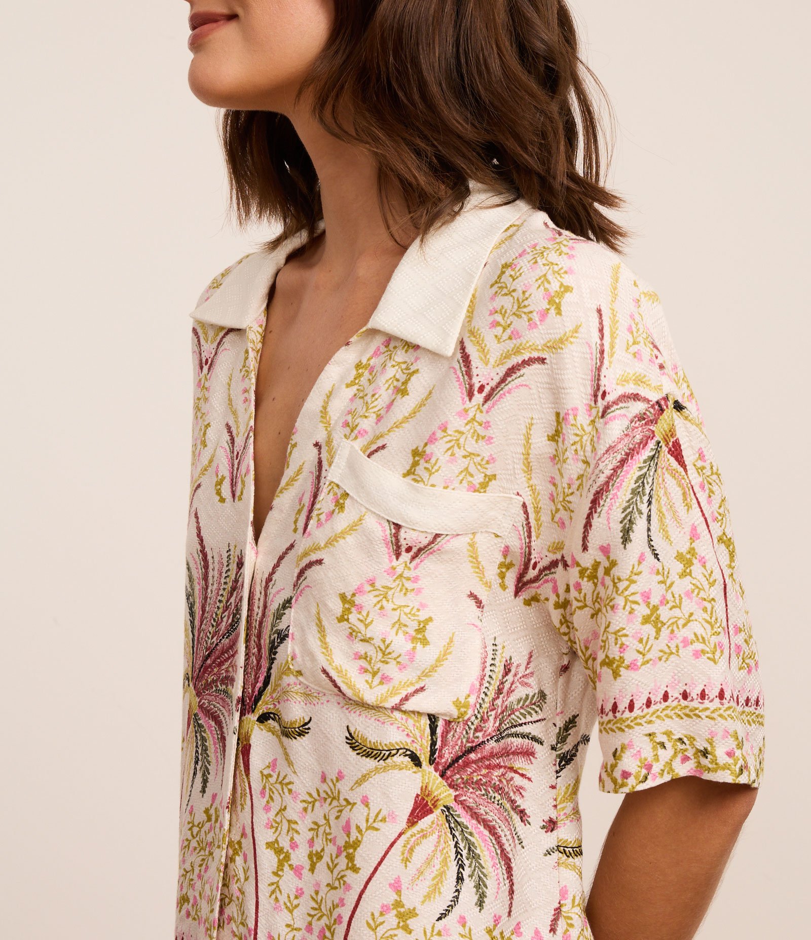 Pijama Short Doll Americano em Tricoline com Estampa Tropical Multicores 3