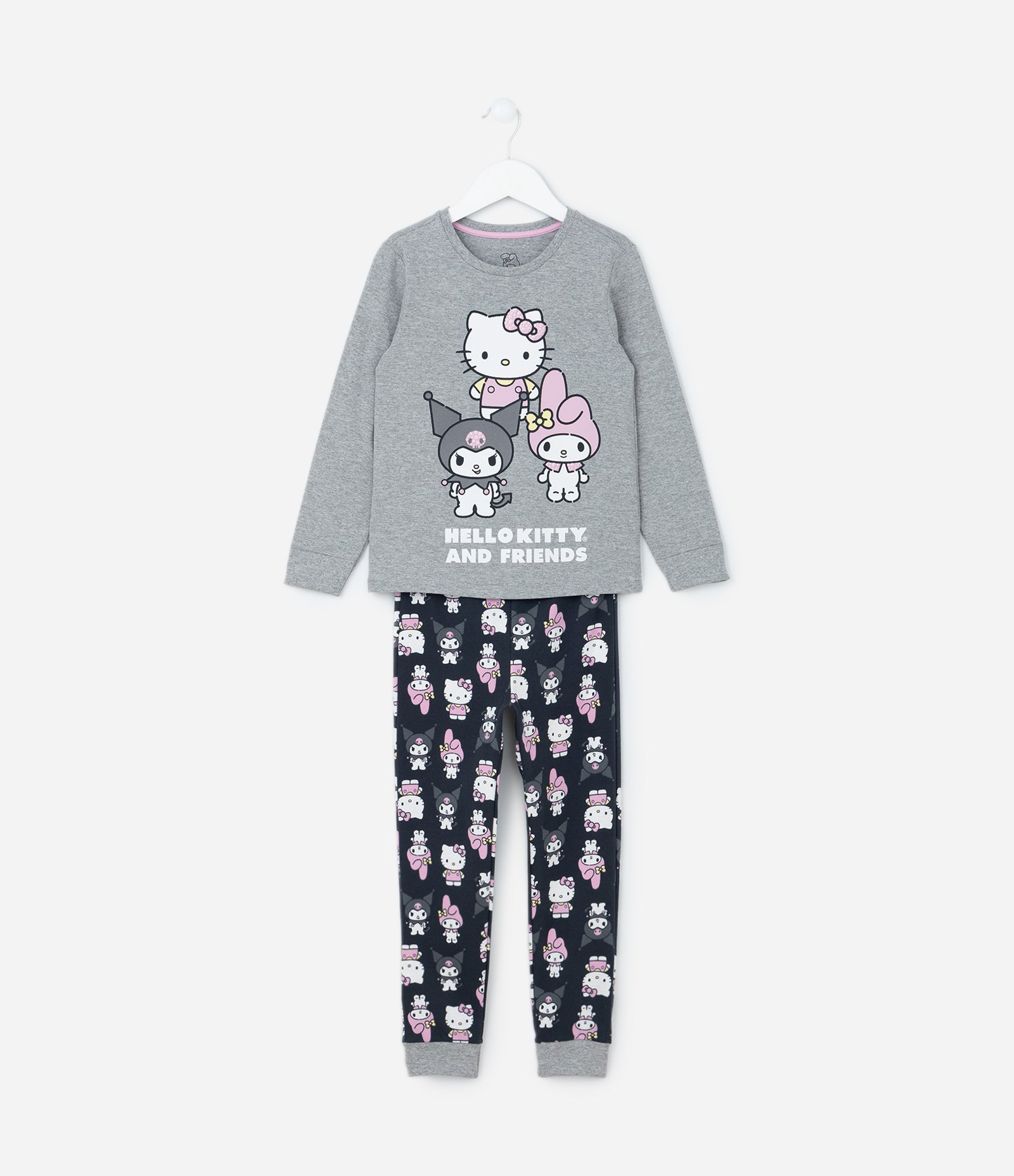 Pijama Infantil com Estampa Hello Kitty e Amigas - Tam 5 a14 Anos Cinza 1