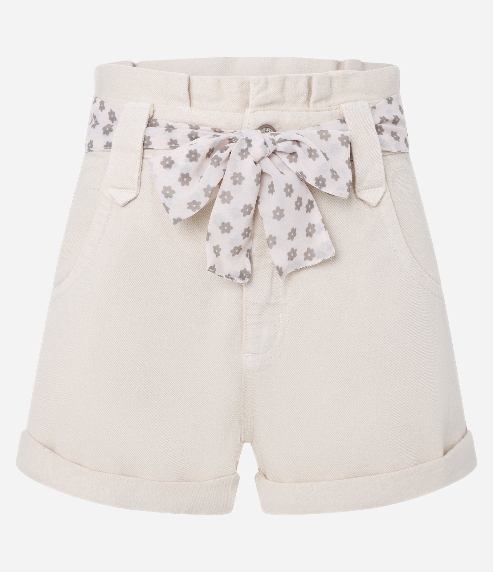 Short Mom em Sarja com Cinto Lenço e Barra Dobrada Bege 5