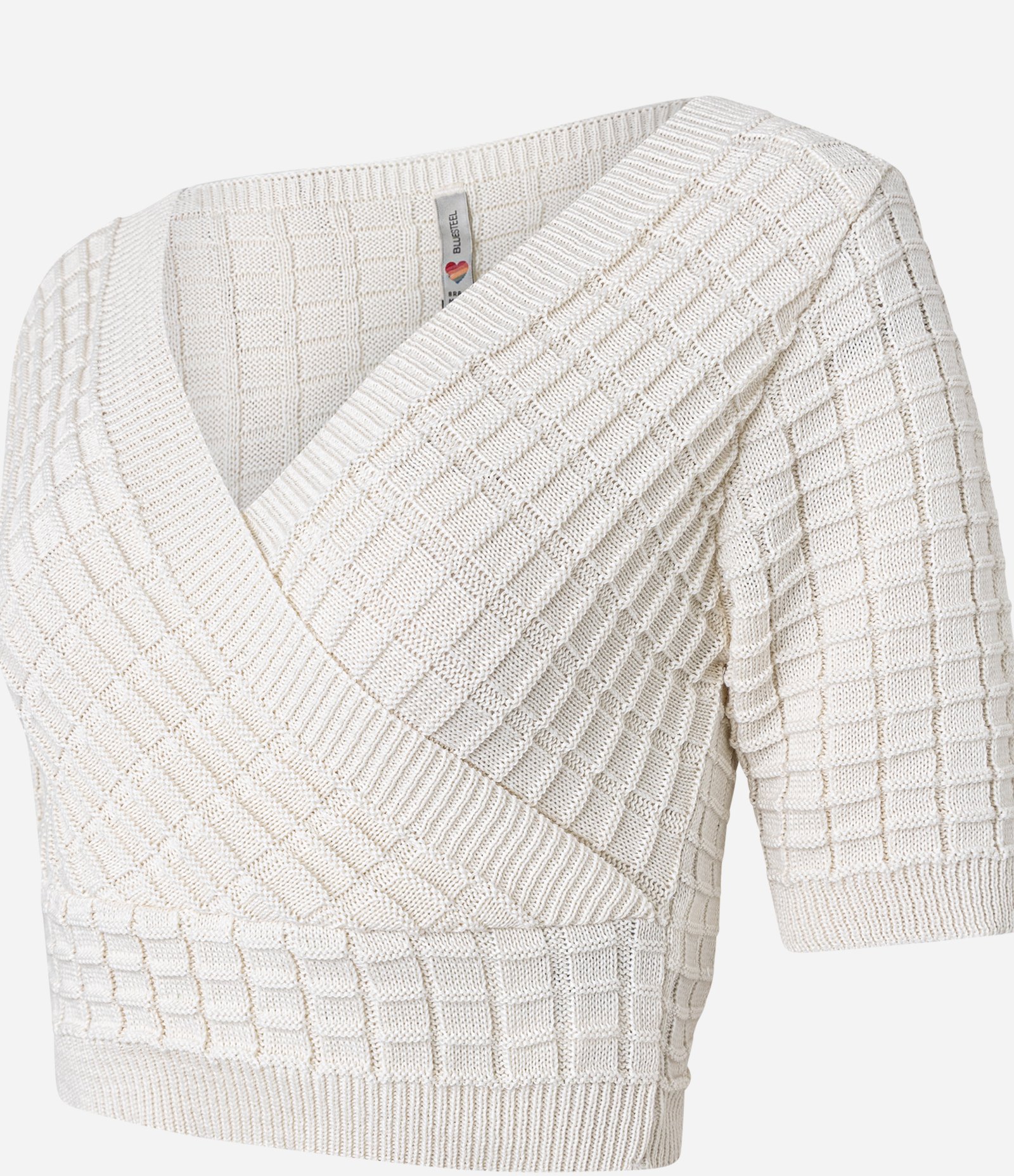 Blusa em Tricô com Decote V Transpassado e Texturas Branco Neve 5