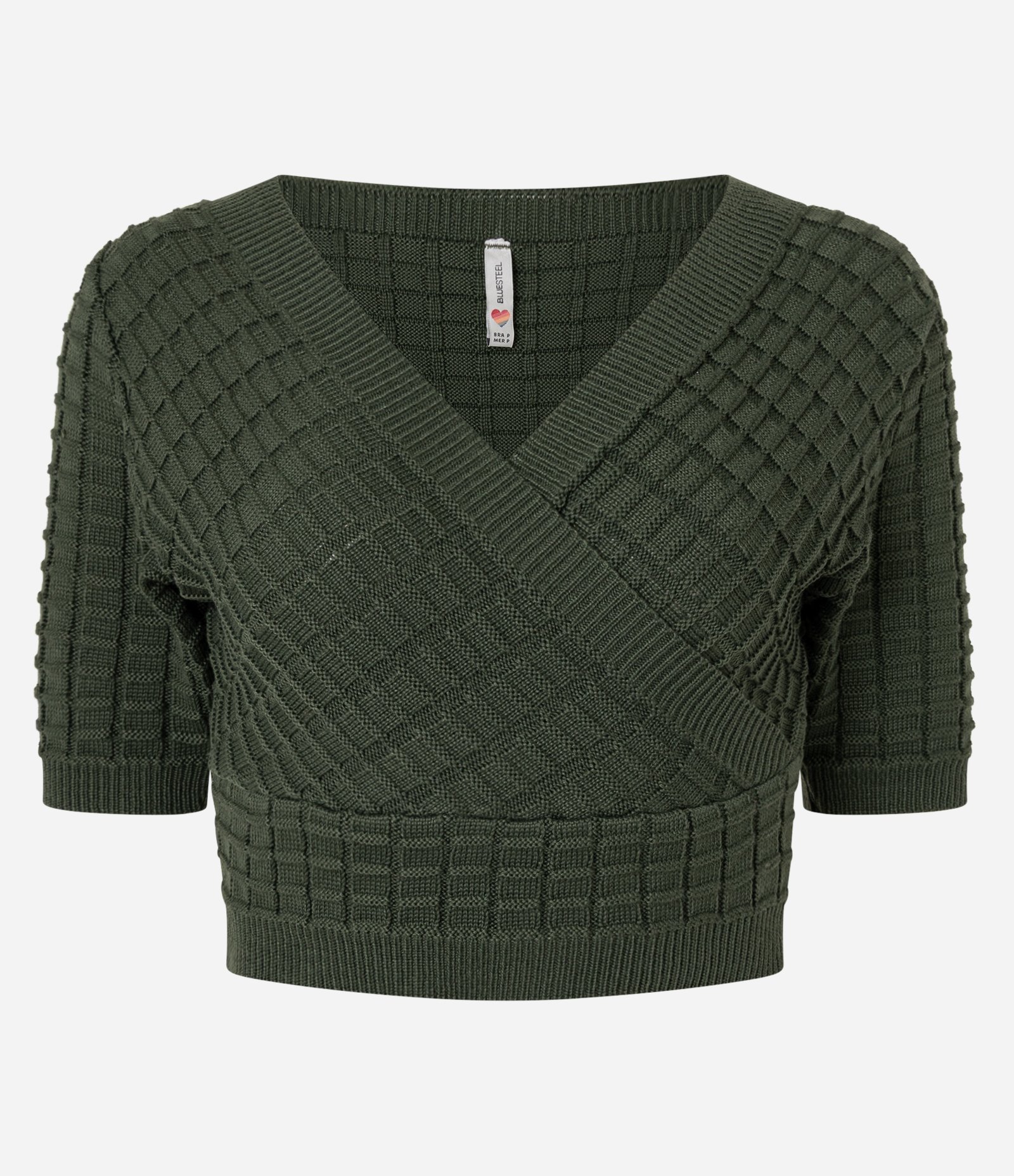 Blusa em Tricô com Decote V Transpassado e Texturas Verde 4