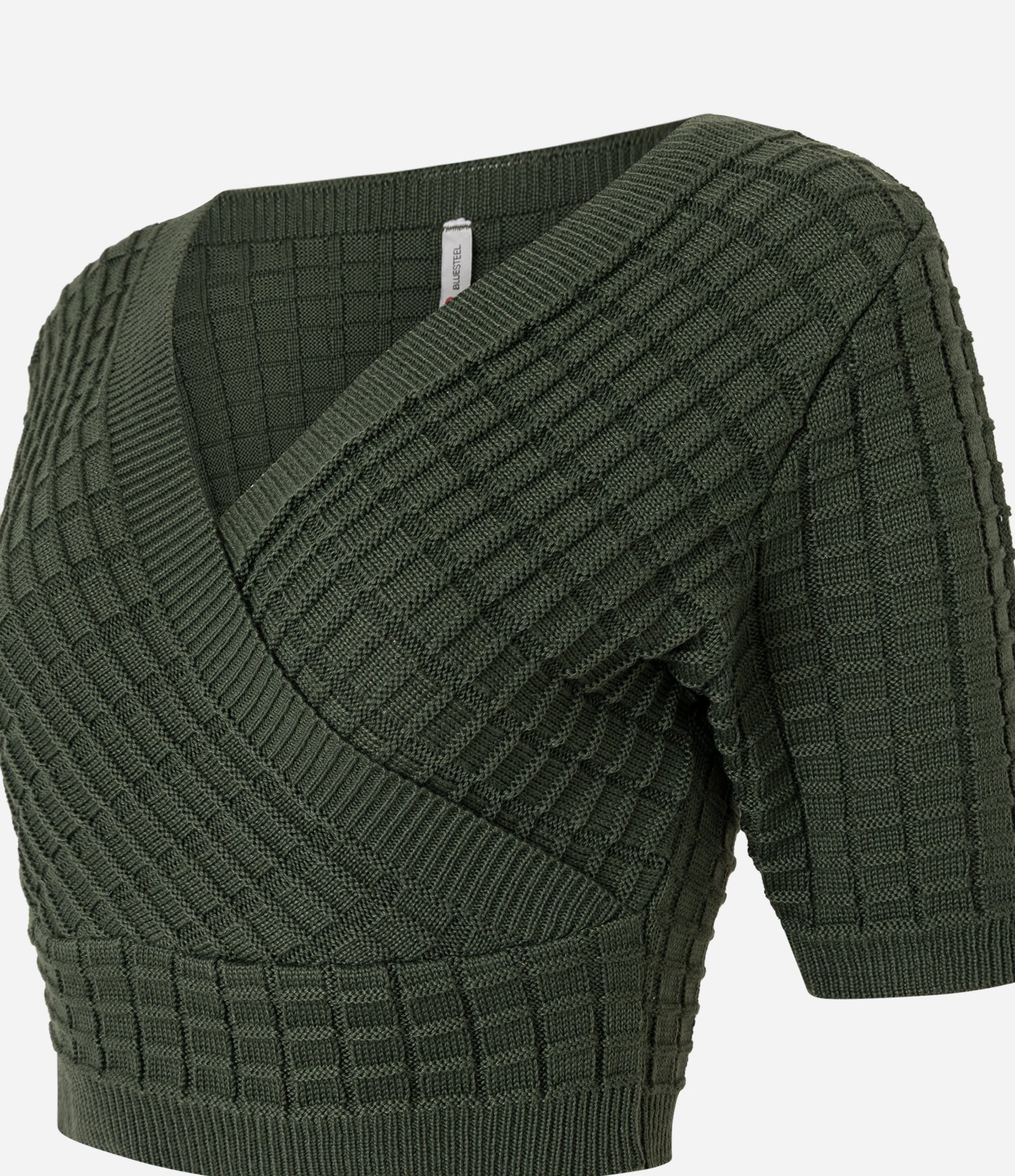 Blusa em Tricô com Decote V Transpassado e Texturas Verde 5