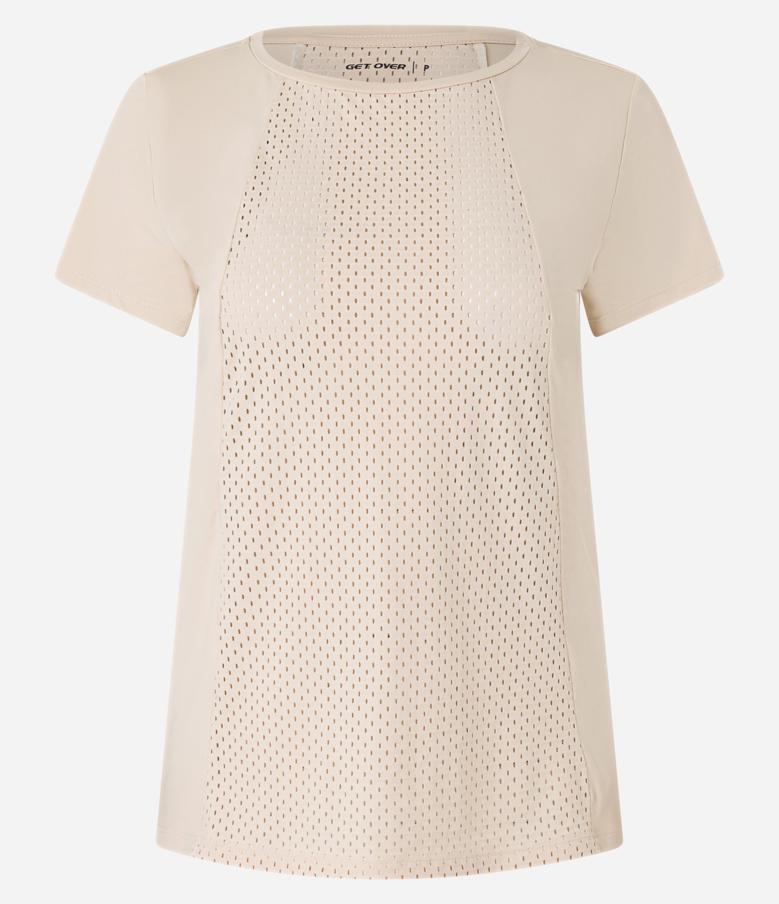 Camiseta Esportiva em Microfibra com Recorte Furadinho Bege 5