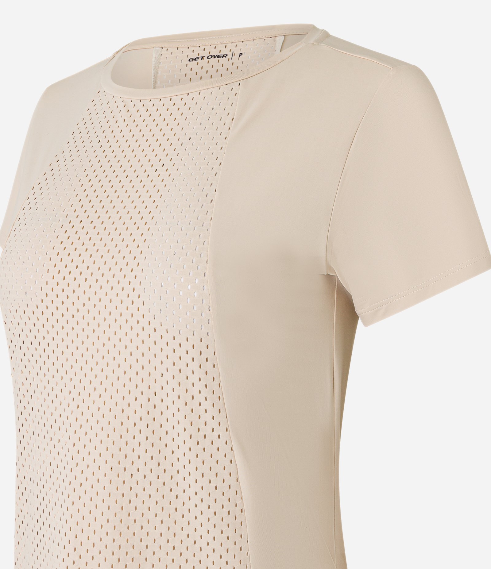 Camiseta Esportiva em Microfibra com Recorte Furadinho Bege 6