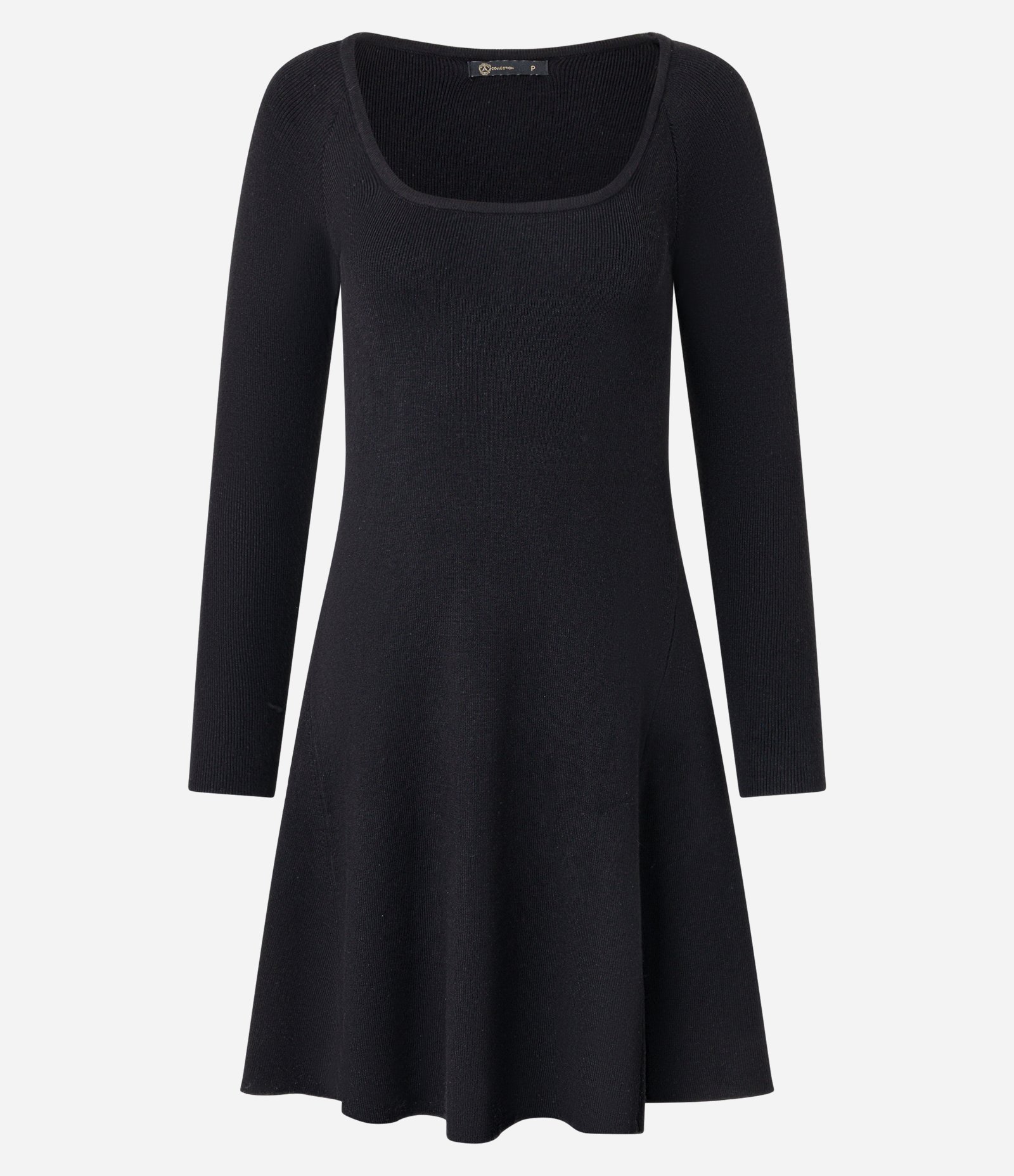 Vestido Evasê Curto Canelado em Tricô com Decote Quadrado Preto 6