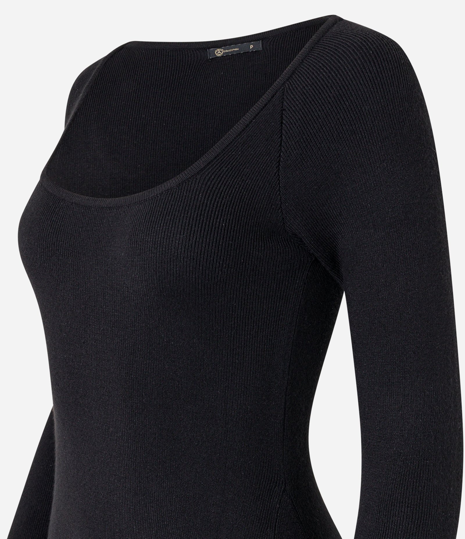 Vestido Evasê Curto Canelado em Tricô com Decote Quadrado Preto 7