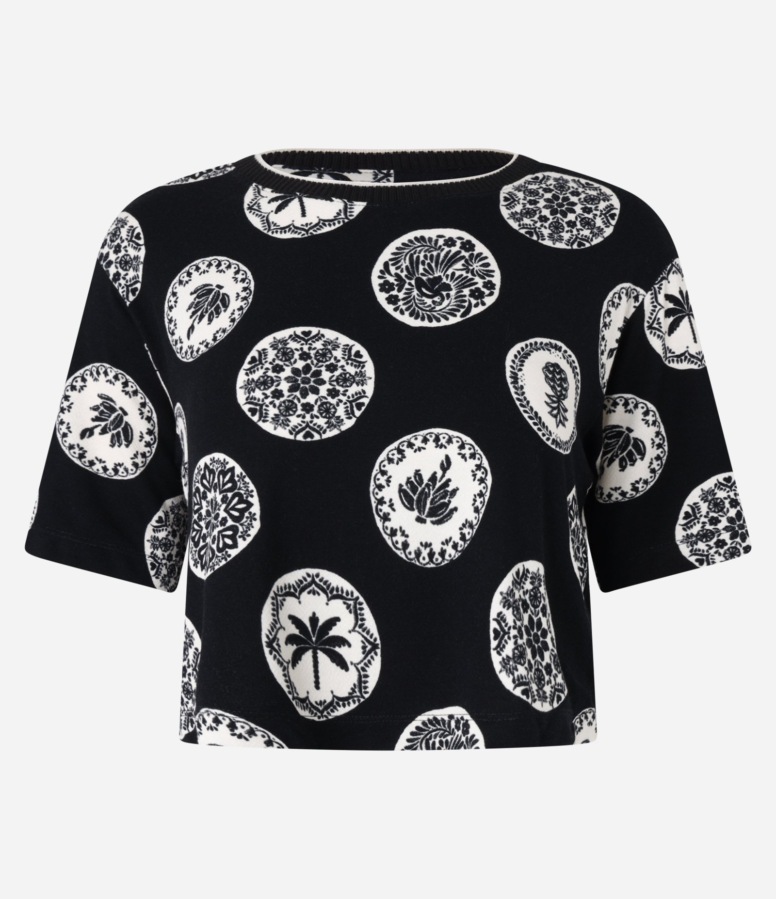 Blusa T-shirt em Algodão com Estampa Tropical Preto 3