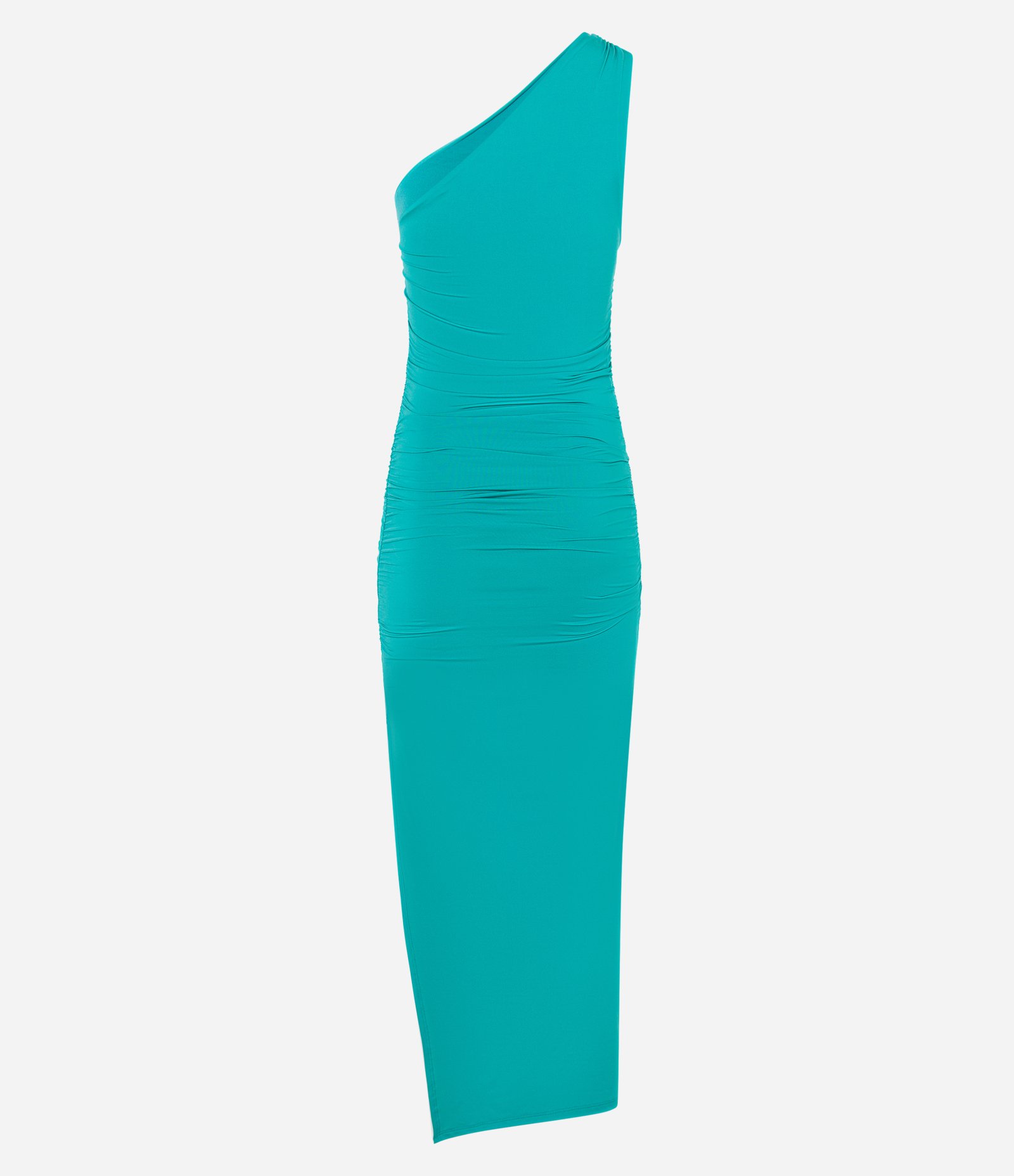 Vestido Midi em Poliamida com Um Ombro Só e Franzidinho Verde 5