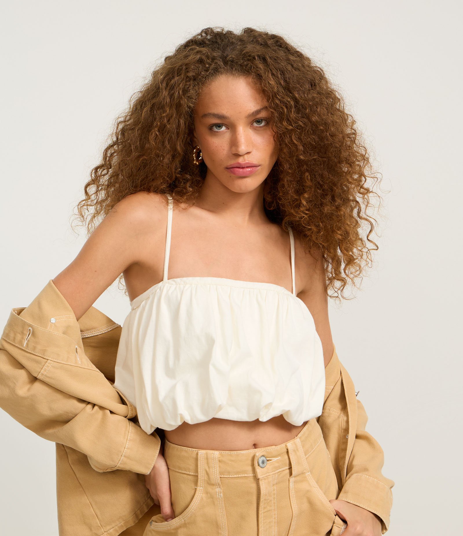 Blusa Balonê em Algodão Agroecológico com Alça Regulável Branco 1