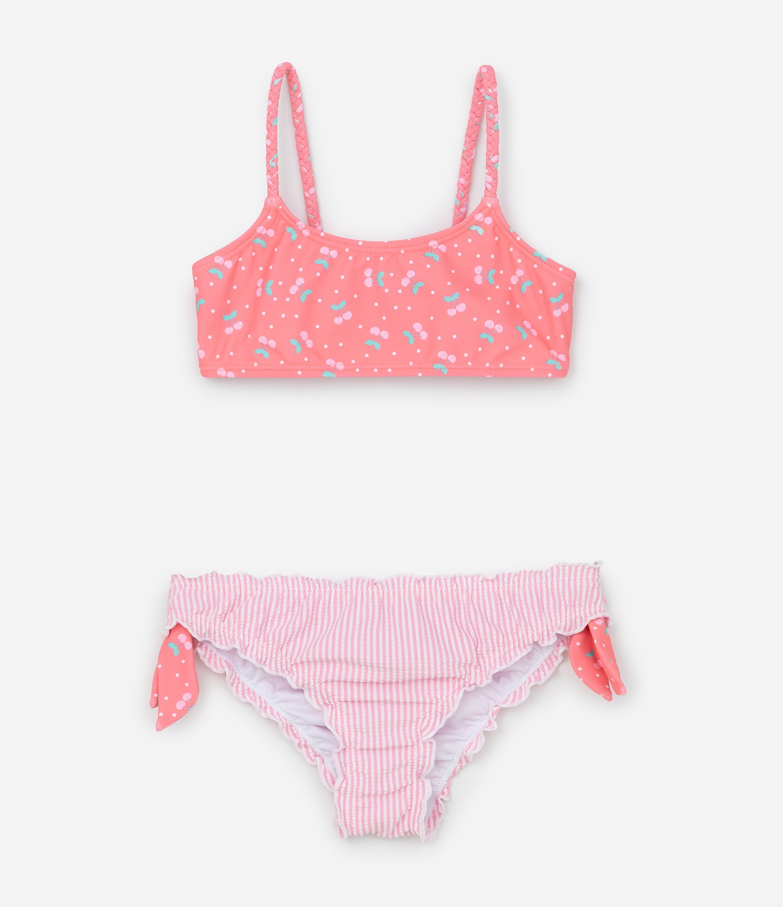 Biquíni Infantil em Microfibra com Estampa de Cerejas - Tam 1 a 4 Anos Laranja 1