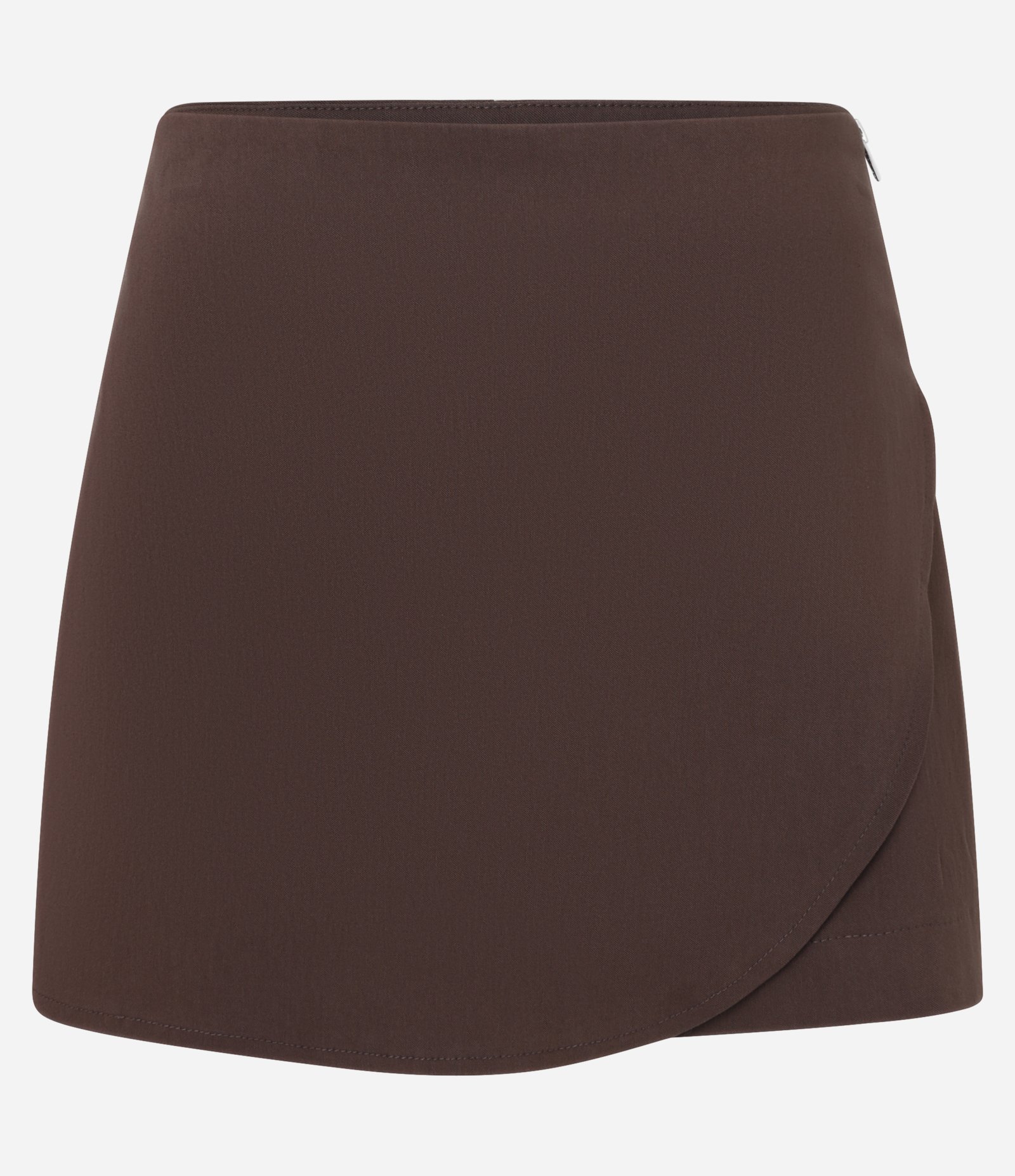 Short Saia Curto em Bengaline Transpassada Arredondada Marrom 5