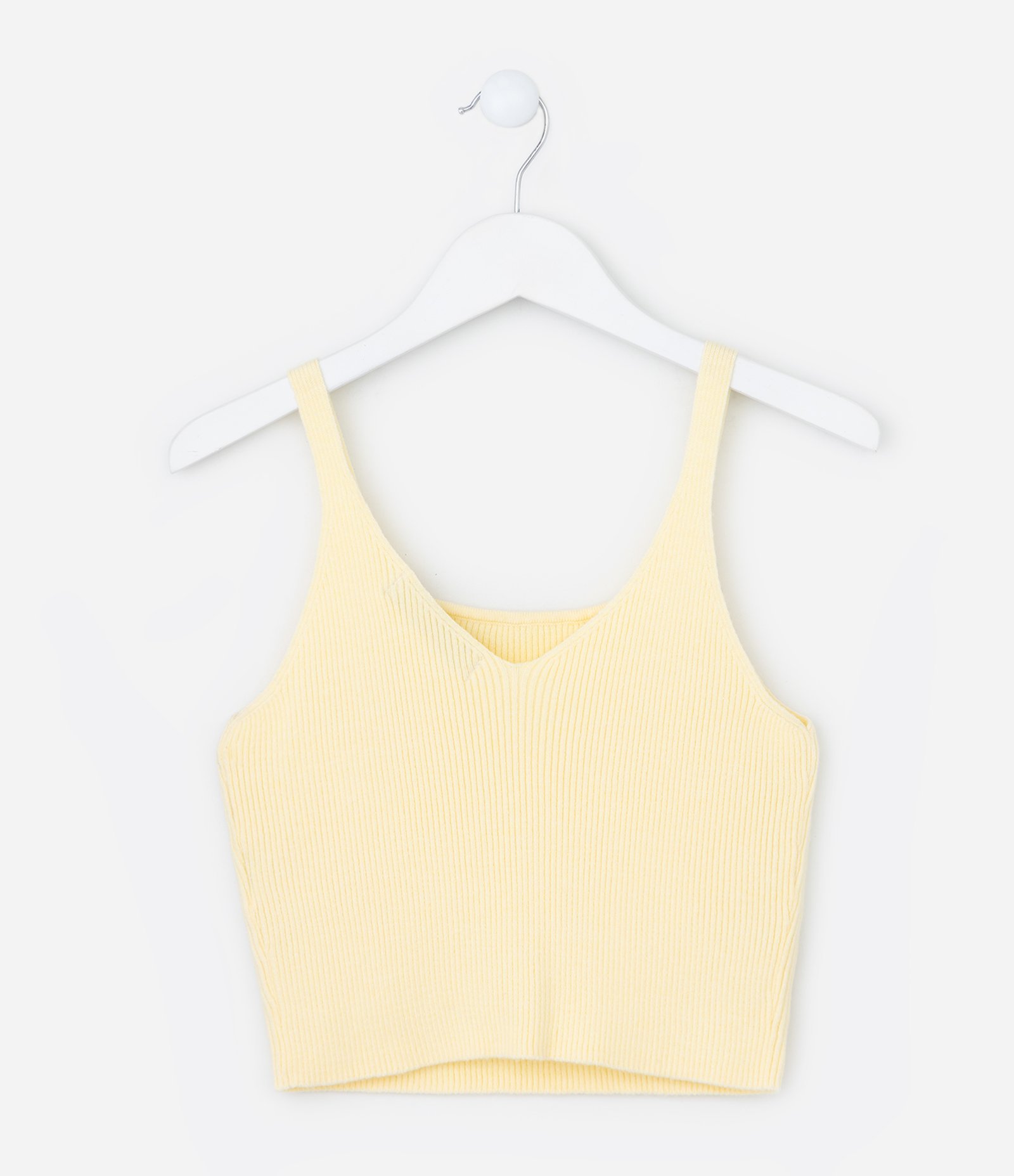 Blusa Cropped Infantil Canelada em Tricô - Tam 5 a 14 anos Amarelo 2