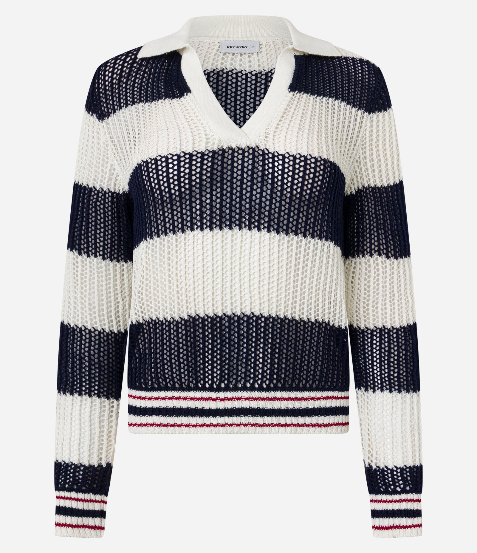 Camisa Polo Oversized Esportiva em Tricô com Estampa Listrada Azul Marinho/Off White 5