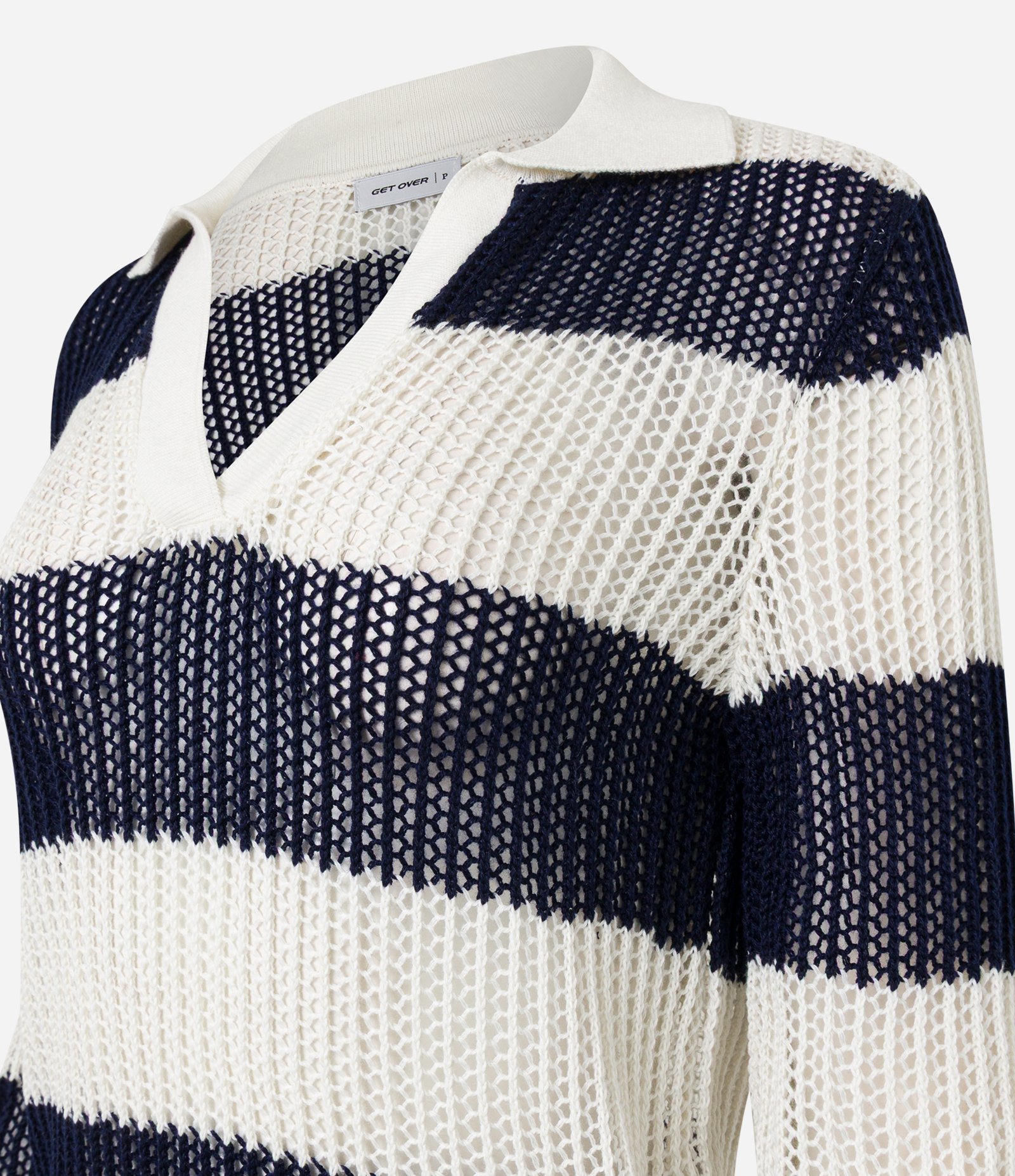 Camisa Polo Oversized Esportiva em Tricô com Estampa Listrada Azul Marinho/Off White 6