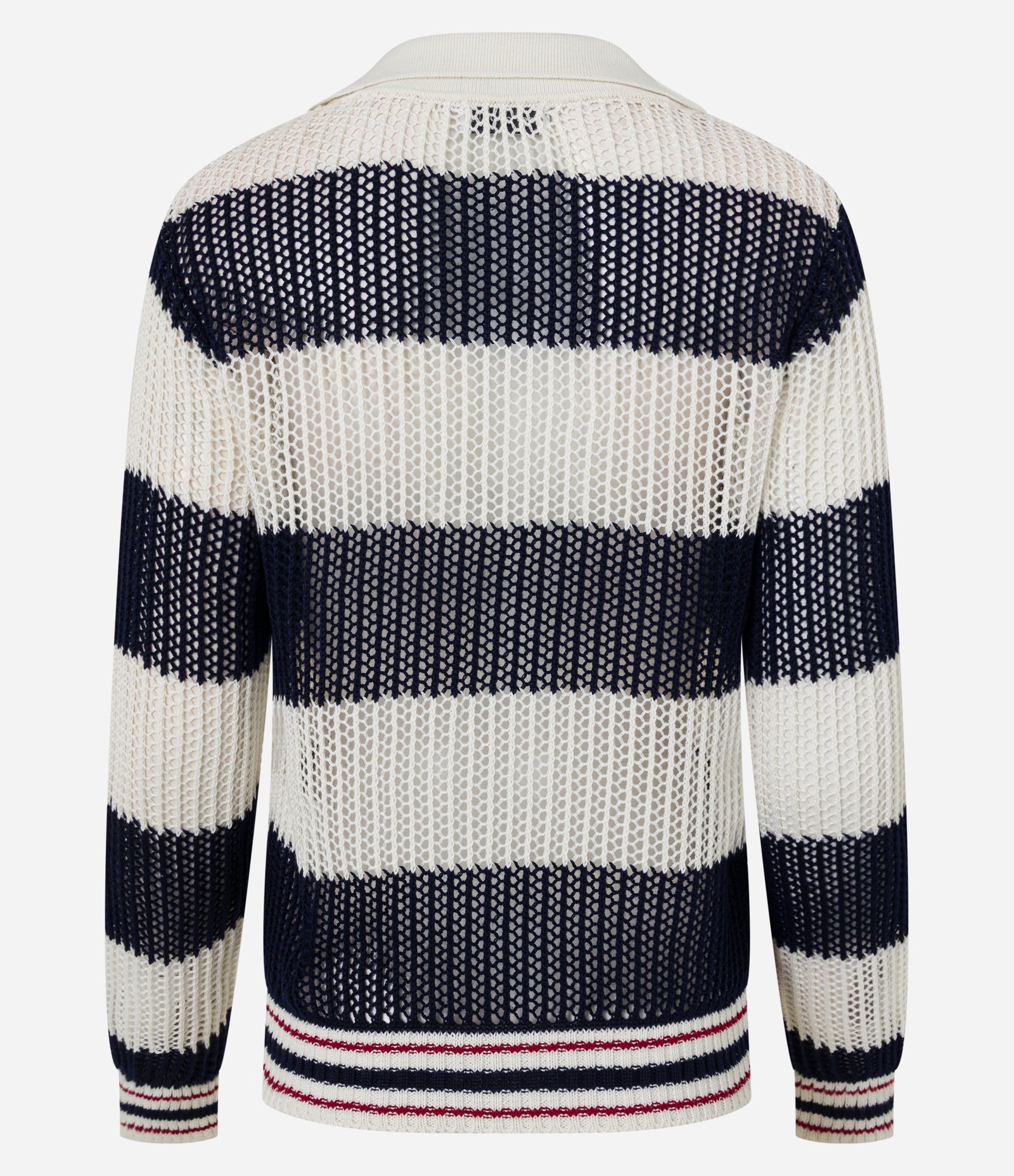 Camisa Polo Oversized Esportiva em Tricô com Estampa Listrada Azul Marinho/Off White 7