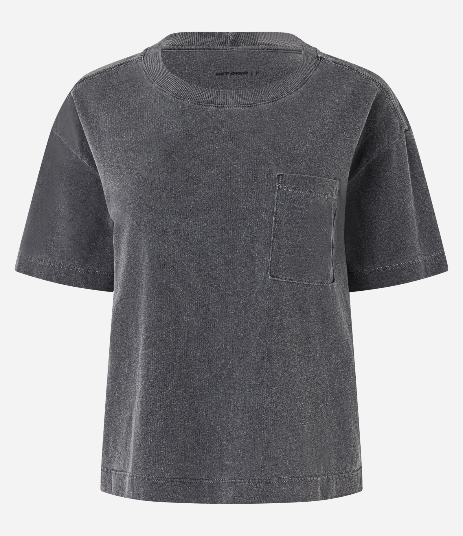 Camiseta Boxy Cropped Esportiva em Algodão Estonado com Bolsinho Cinza 4