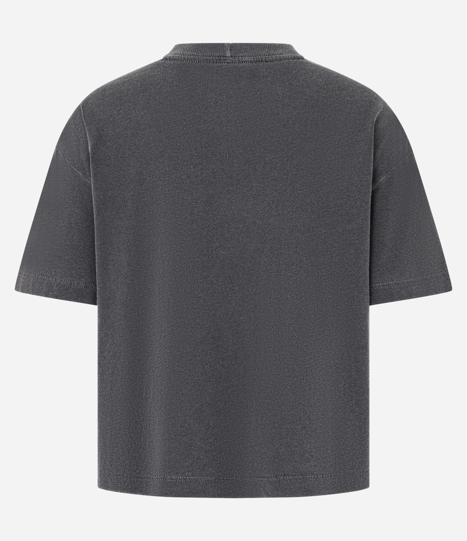 Camiseta Boxy Cropped Esportiva em Algodão Estonado com Bolsinho Cinza 5