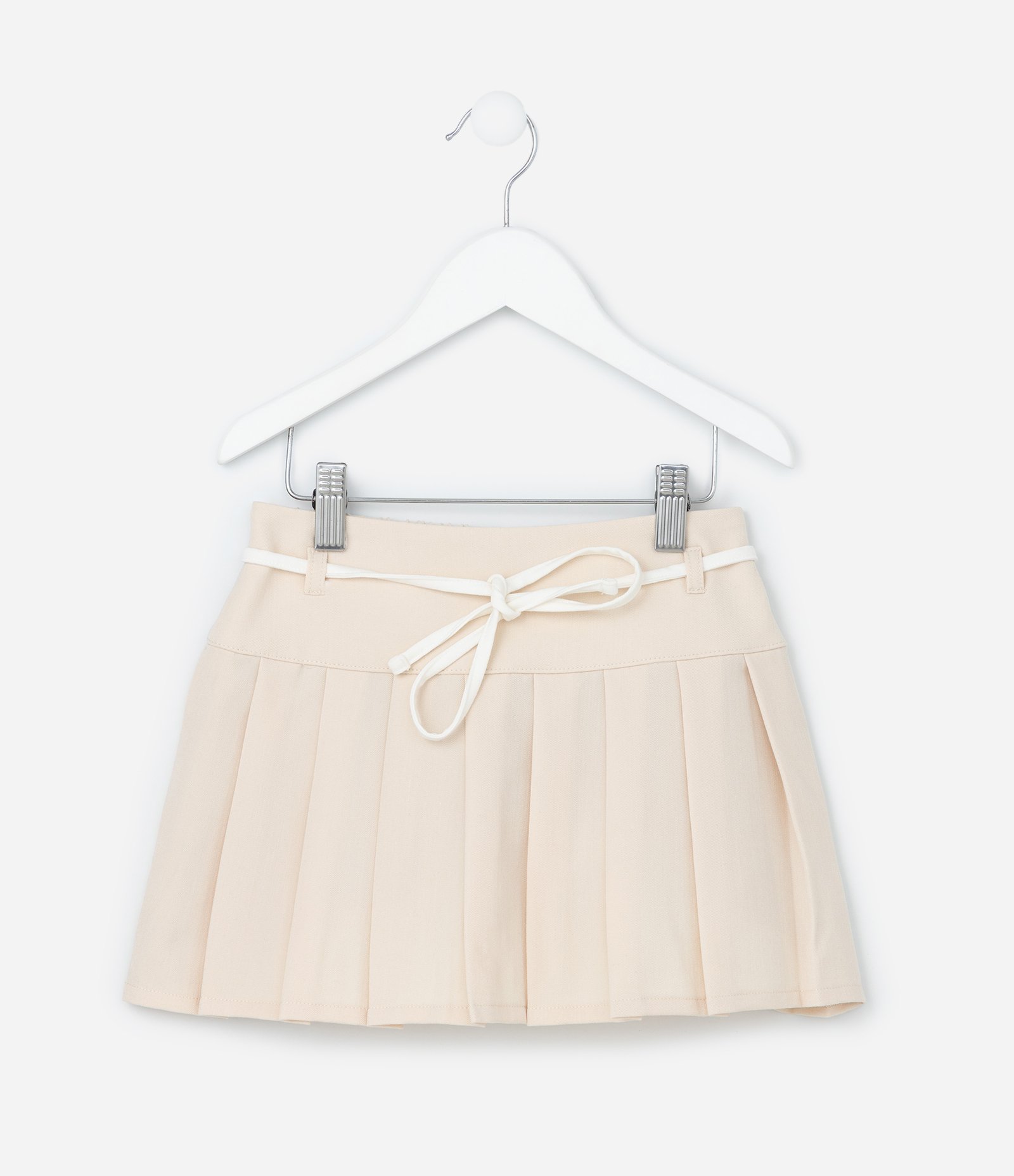 Saia Infantil em Alfaiataria com Pregas e Cintinho - Tam 5 A 14 Anos Bege 2