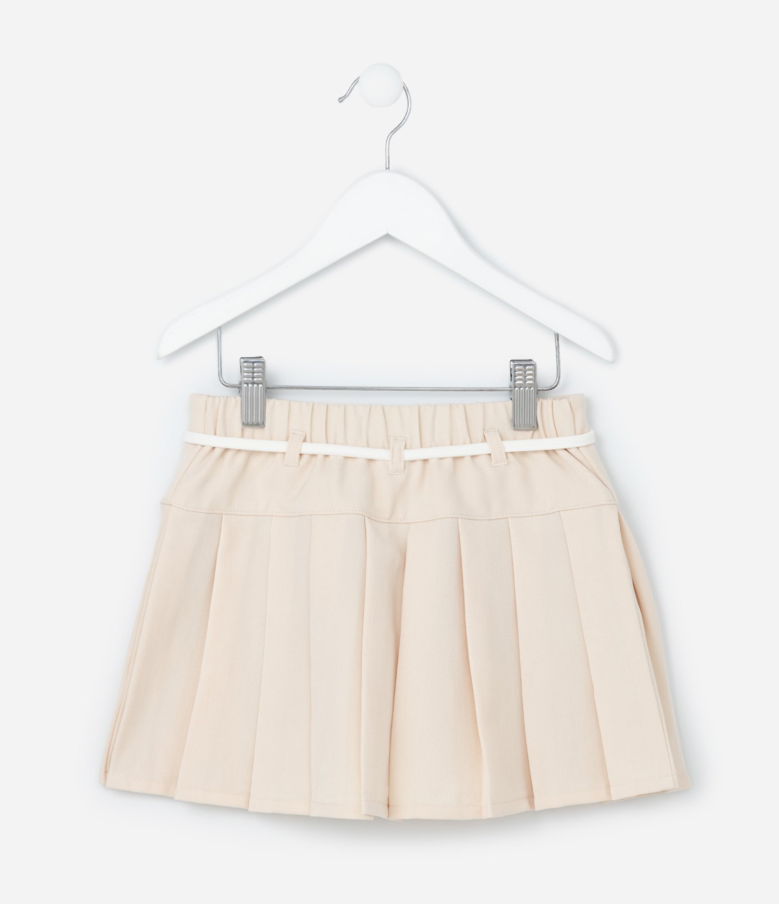 Saia Infantil em Alfaiataria com Pregas e Cintinho - Tam 5 A 14 Anos Bege 3