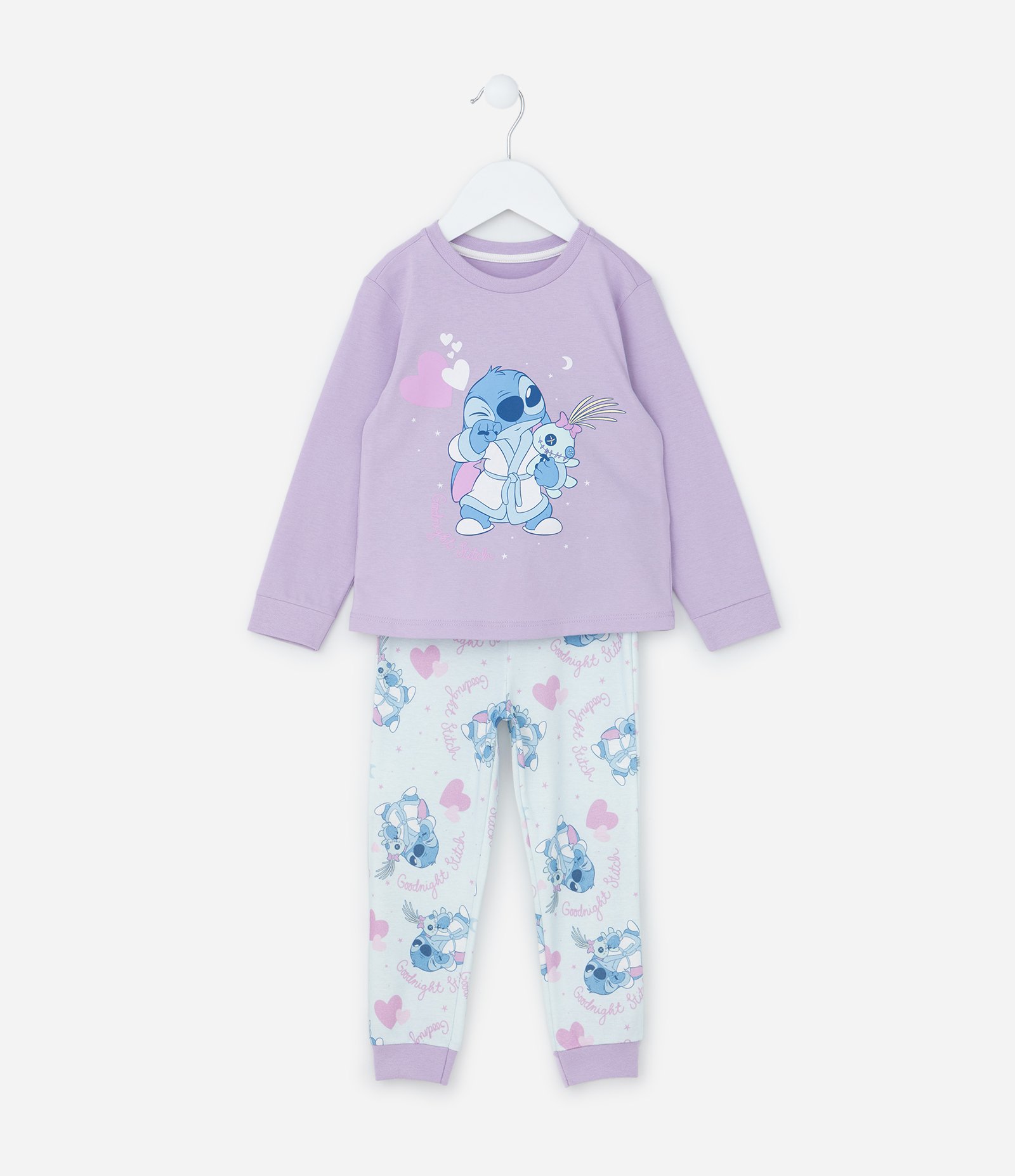Pijama Infantil em Algodão com Estampa Stitch - Tam 2 a 4 Anos Lilás/Azul 1