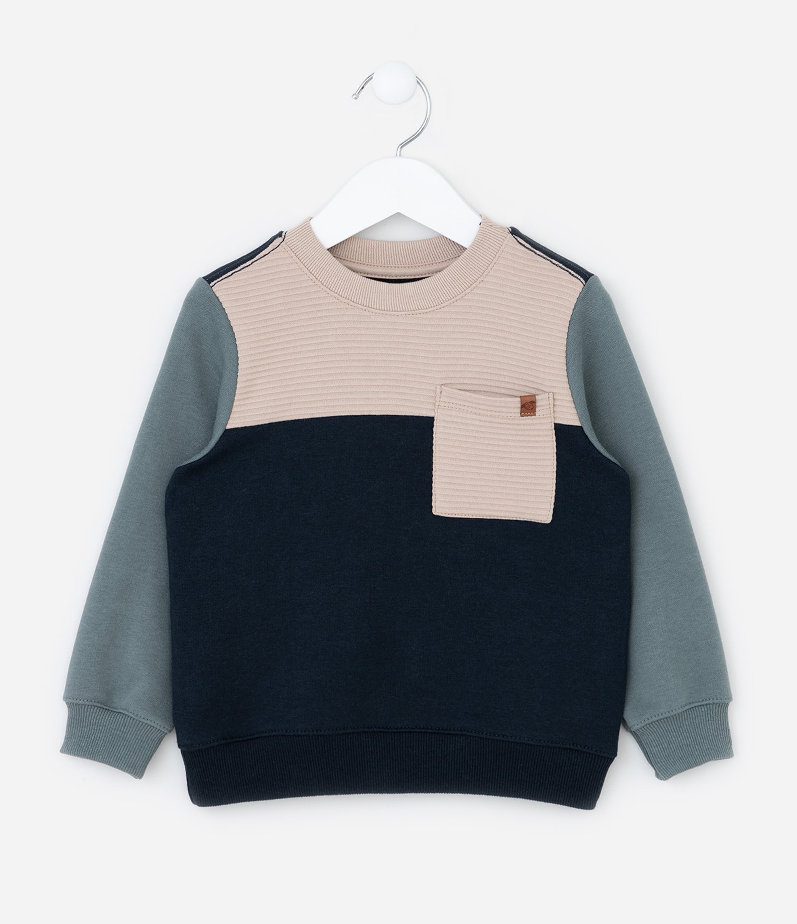 Casaco Infantil com Bolsinho e Recortes Contrastantes - Tam 1 a 6 Anos Azul/Bege 1