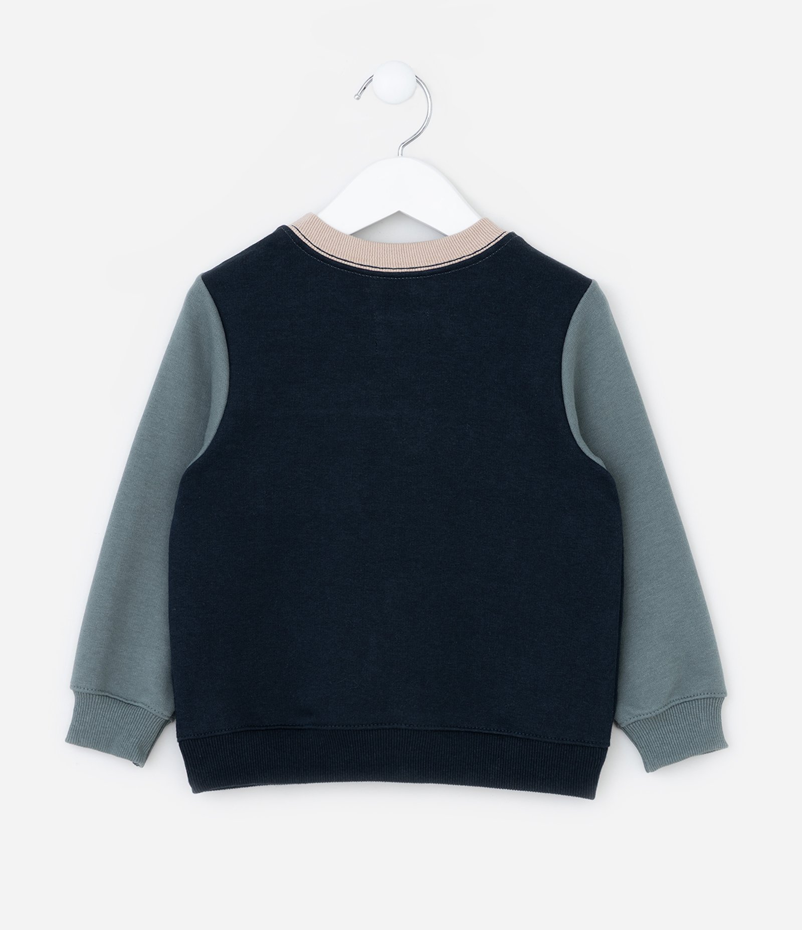 Casaco Infantil com Bolsinho e Recortes Contrastantes - Tam 1 a 6 Anos Azul/Bege 2