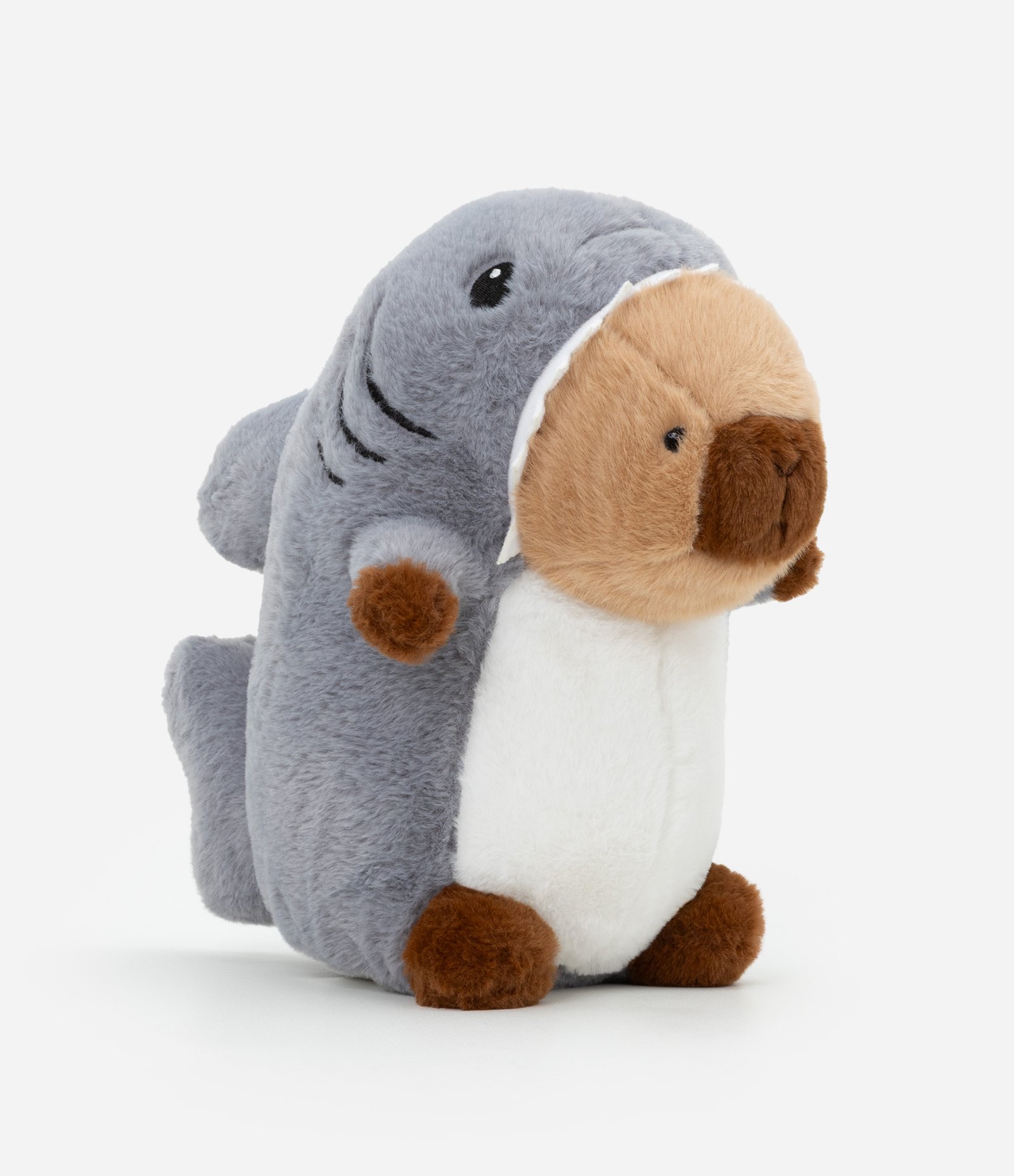 Pelúcia em Forma de Capivara com Fantasia de Tubarão Cinza 1
