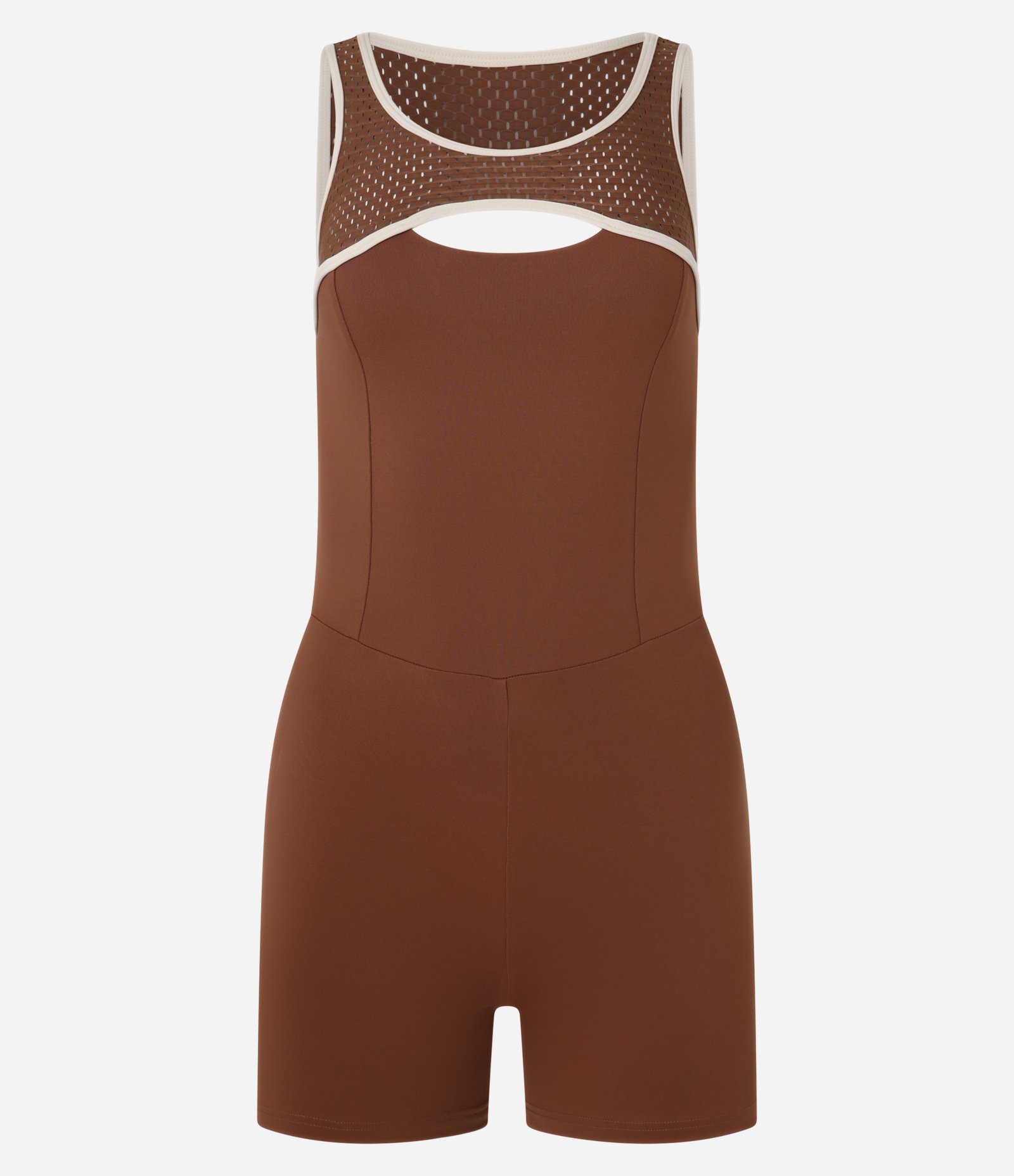 Macaquinho Esportivo em Microfibra com Pala Furadinha e Viés Contrastante Marrom 5