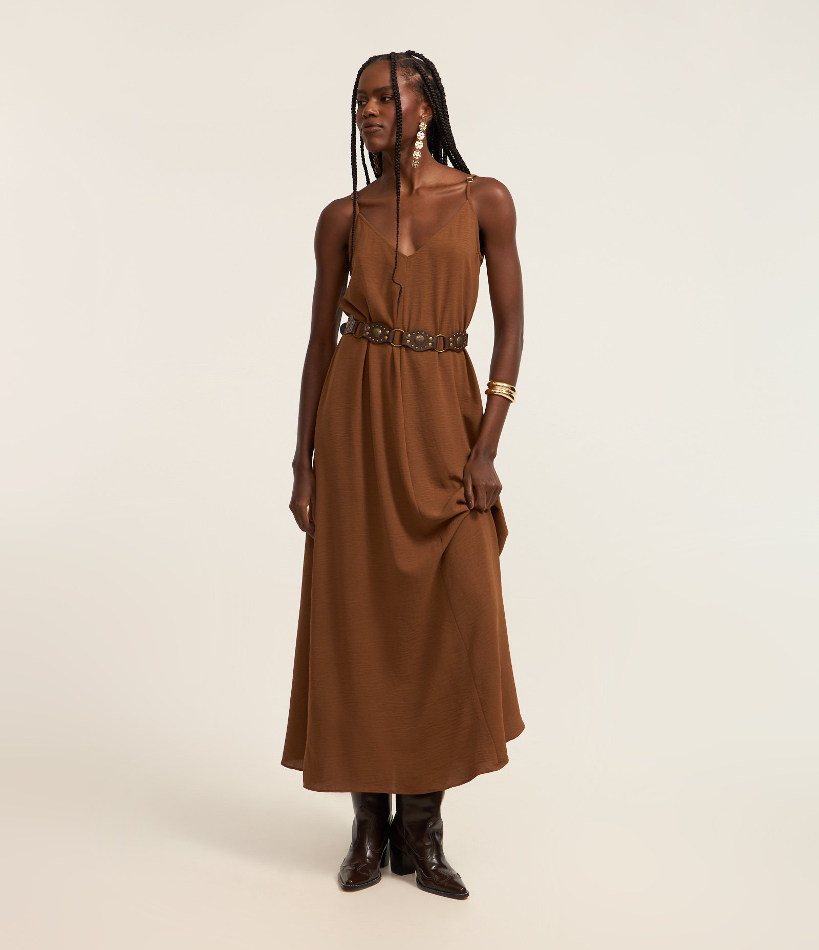 Vestido Long Midi em Crepe com Alcinhas 1