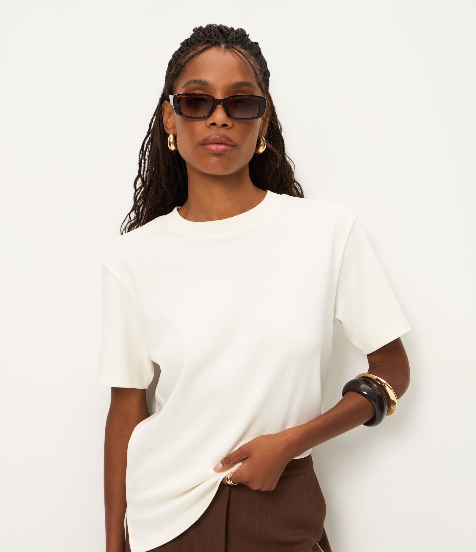Blusa em Algodão Peruano Interlock com Gola Redonda Off White 2