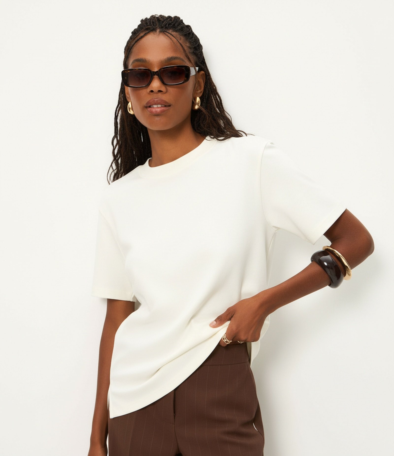 Blusa em Algodão Peruano Interlock com Gola Redonda Off White 5