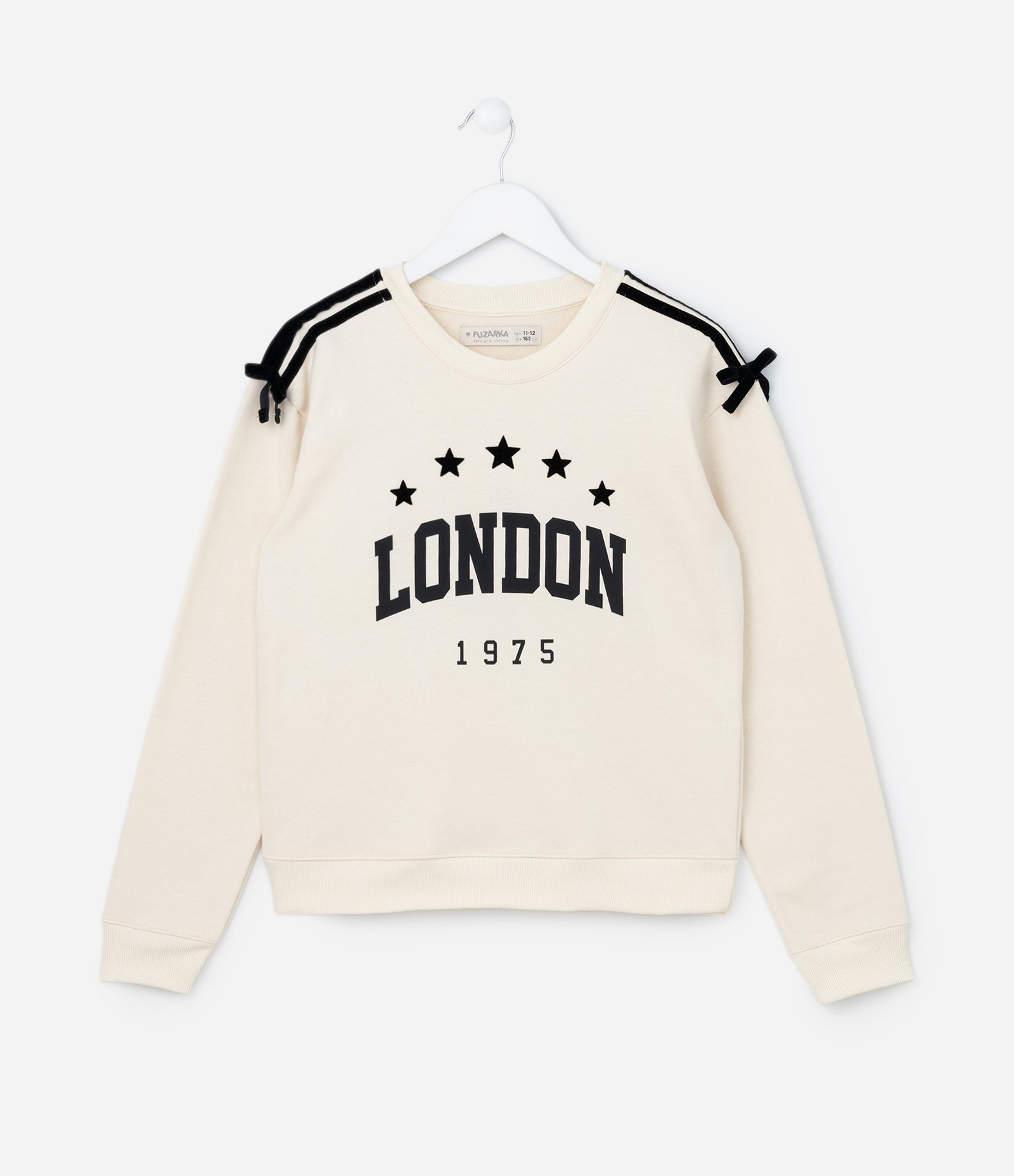 Casaco Infantil em Moletom com Lacinhos nos Ombros - Tam 7 a 14 Anos Bege 1