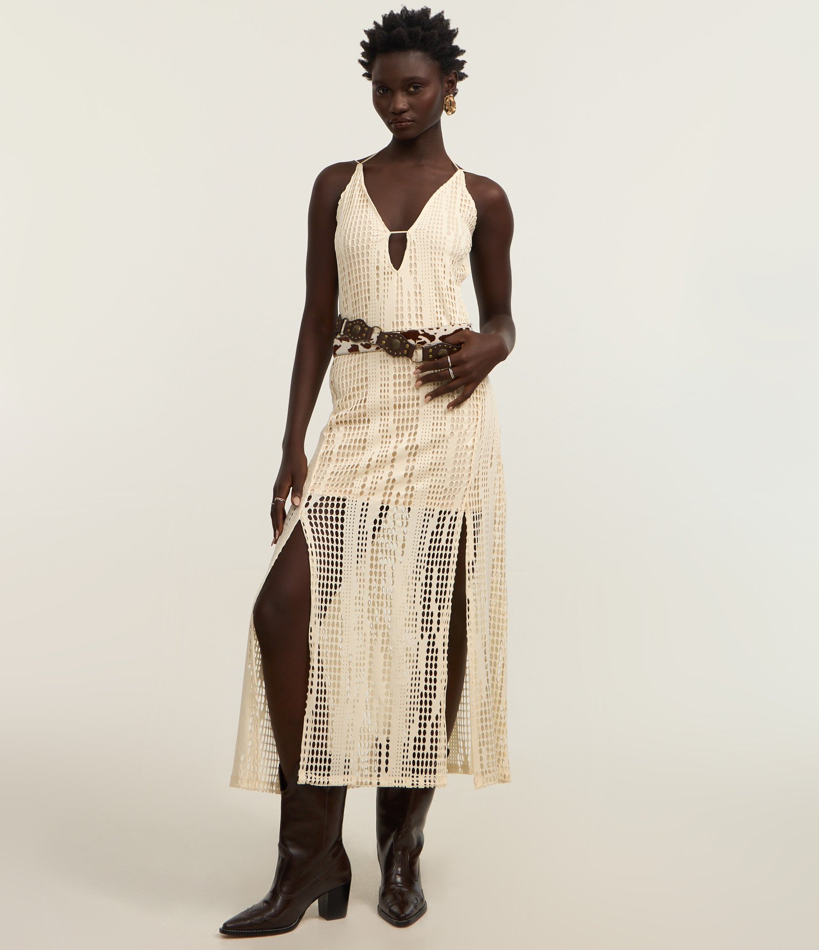 Vestido Longo Frente Única e Texturizado Off White 2