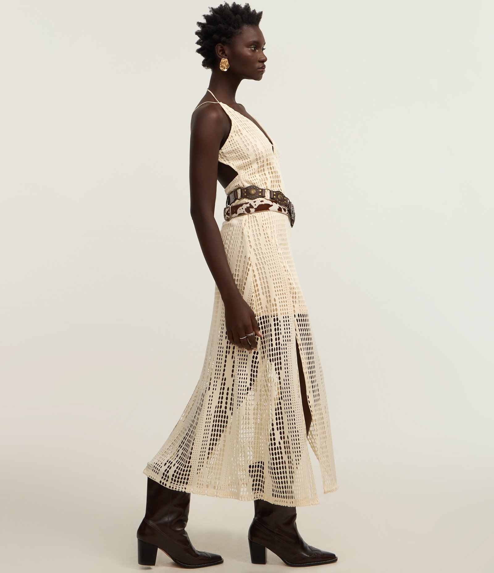 Vestido Longo Frente Única e Texturizado Off White 5