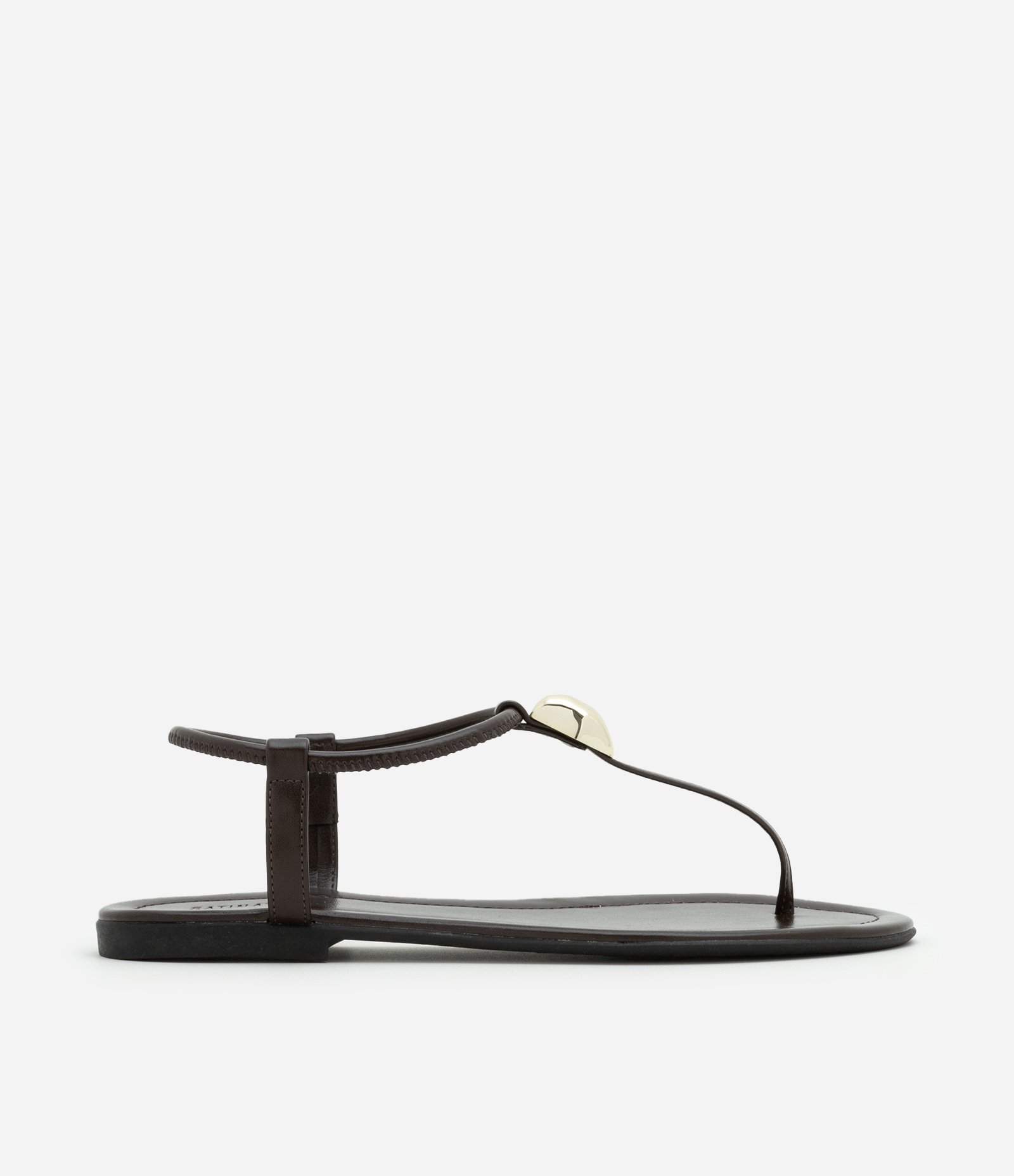 Sandália Rasteira Tira Única com Enfeite Bold Marrom Escuro 1