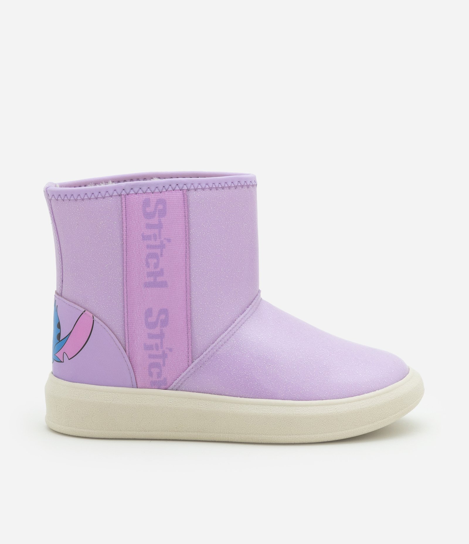 Bota Infantil com Forro Peludinho e Estampa Stitch e Angel - Tam 28 a 34 Lilás 6
