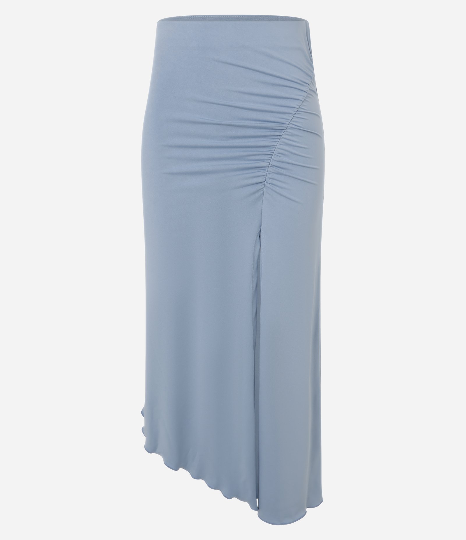 Saia Reta em Microfibra com Franzido e Fenda Frontal Azul 7