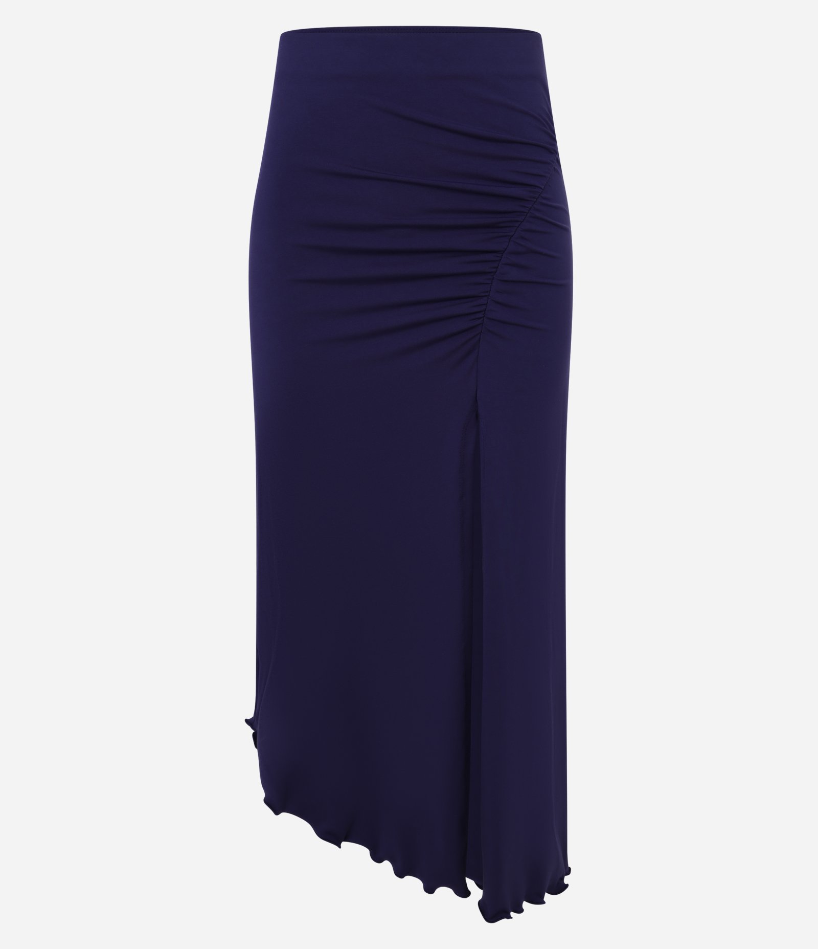 Saia Reta em Microfibra com Franzido e Fenda Frontal Azul Marinho 6