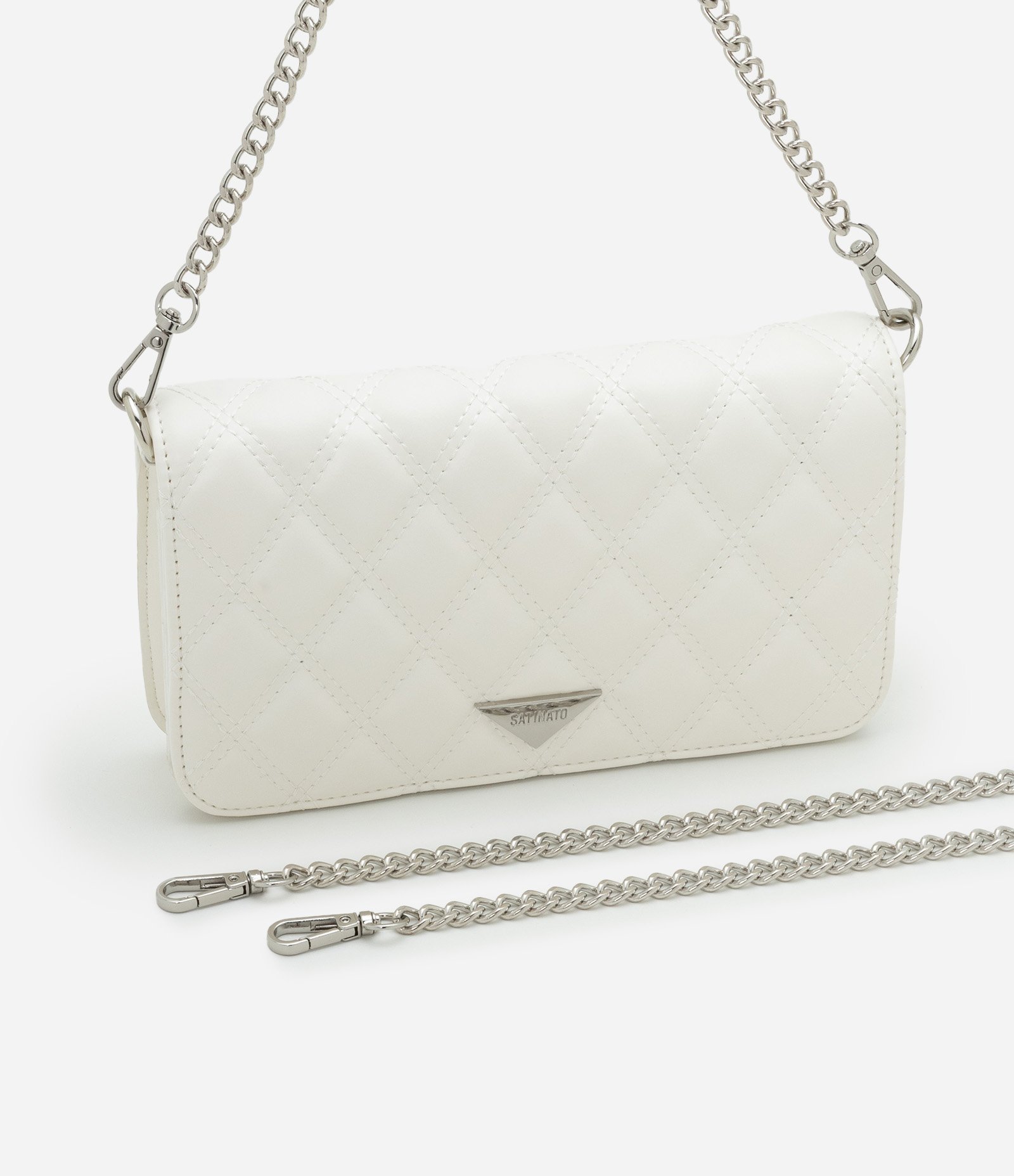 Bolsa Transversal Pequena com Textura Matelassê e Alça Corrente Off White 9