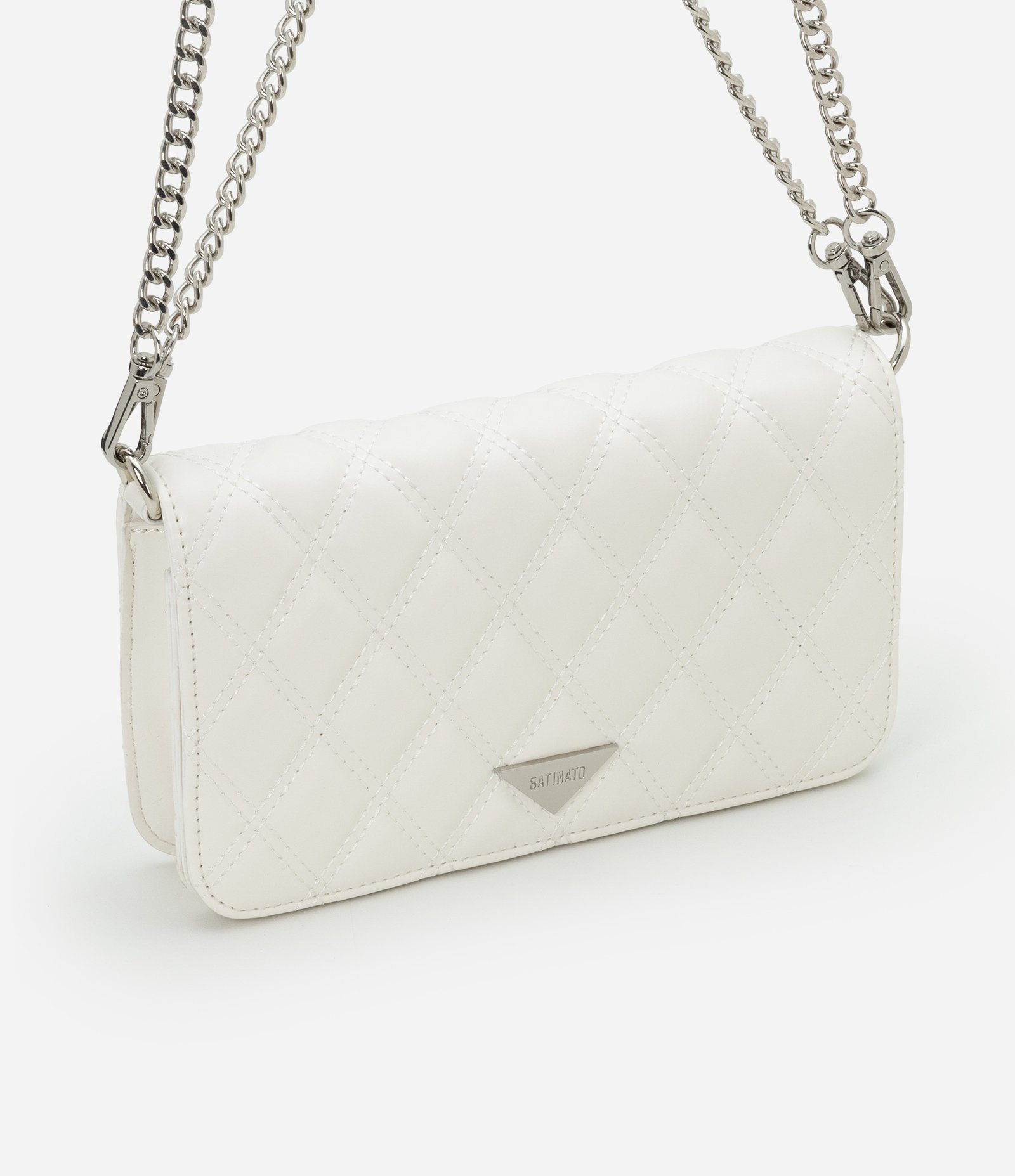 Bolsa Transversal Pequena com Textura Matelassê e Alça Corrente Off White 2