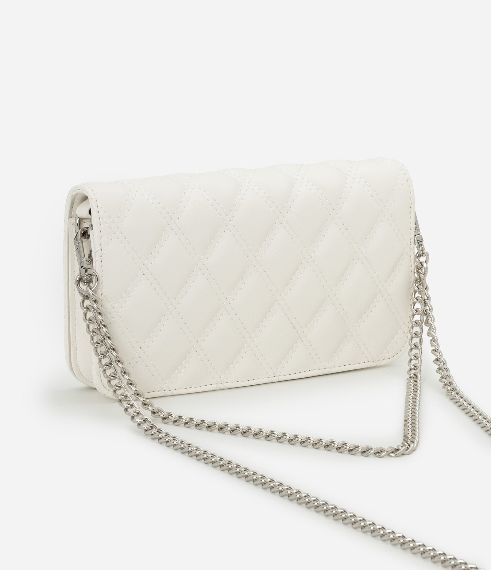 Bolsa Transversal Pequena com Textura Matelassê e Alça Corrente Off White 4