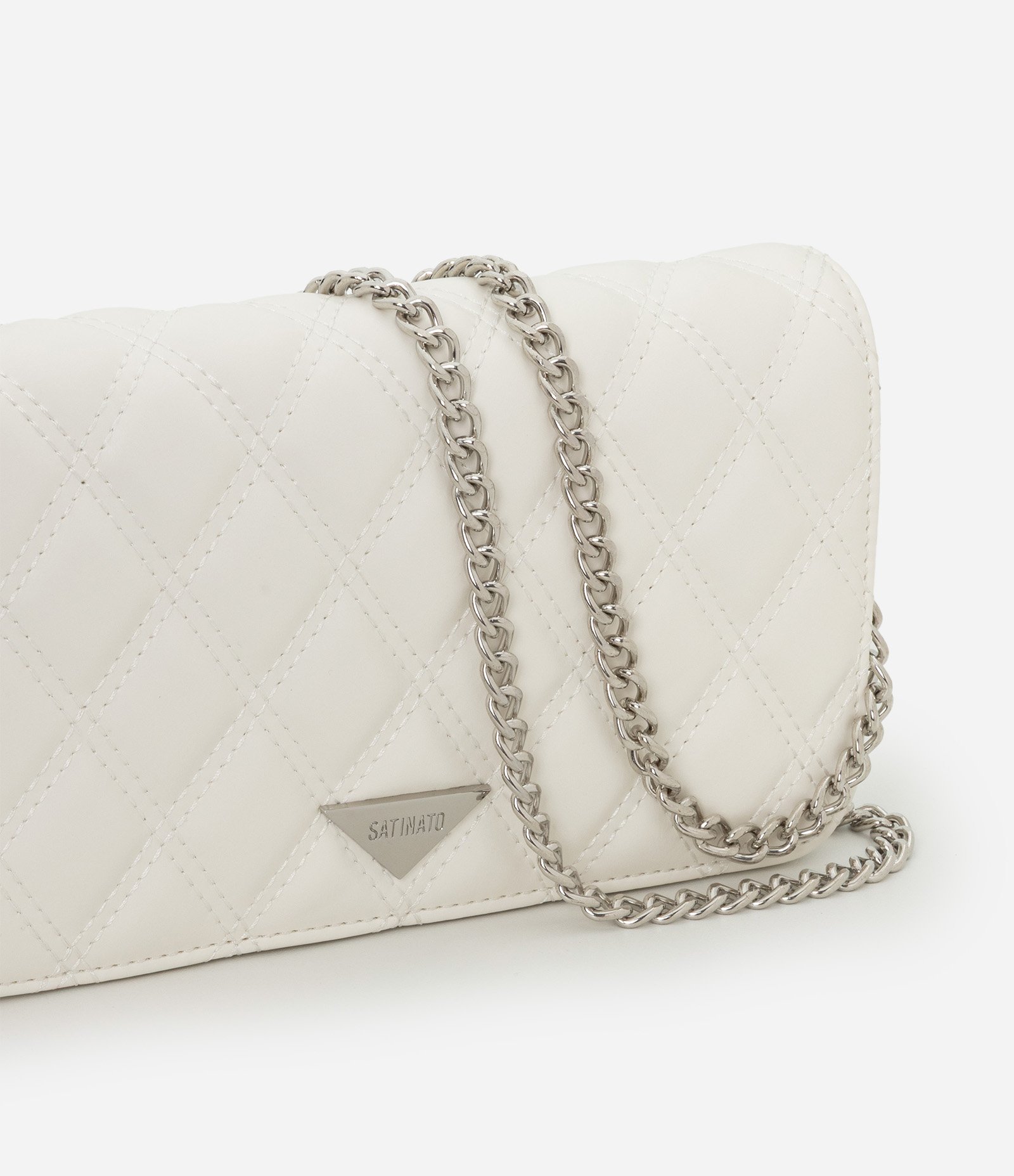 Bolsa Transversal Pequena com Textura Matelassê e Alça Corrente Off White 5