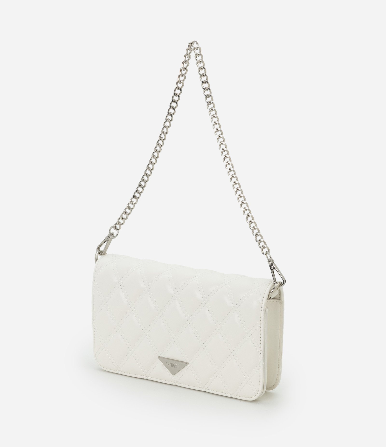 Bolsa Transversal Pequena com Textura Matelassê e Alça Corrente Off White 8