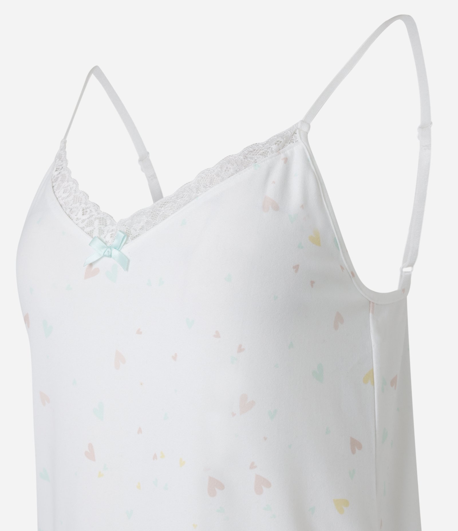 Pijama Short Doll em Peach Touch com Alcinha e Estampa de Mini Coração Branco 5