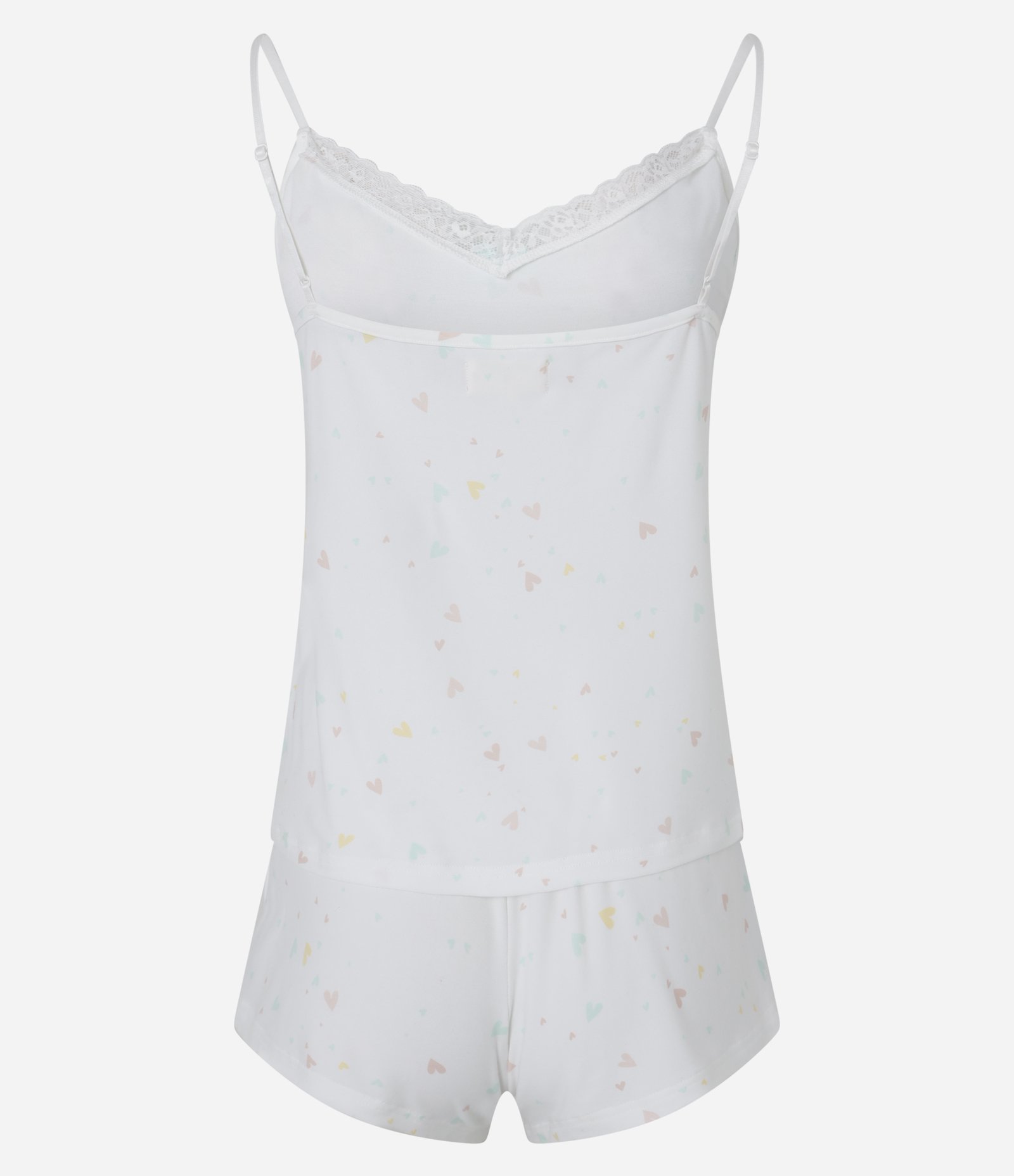 Pijama Short Doll em Peach Touch com Alcinha e Estampa de Mini Coração Branco 6